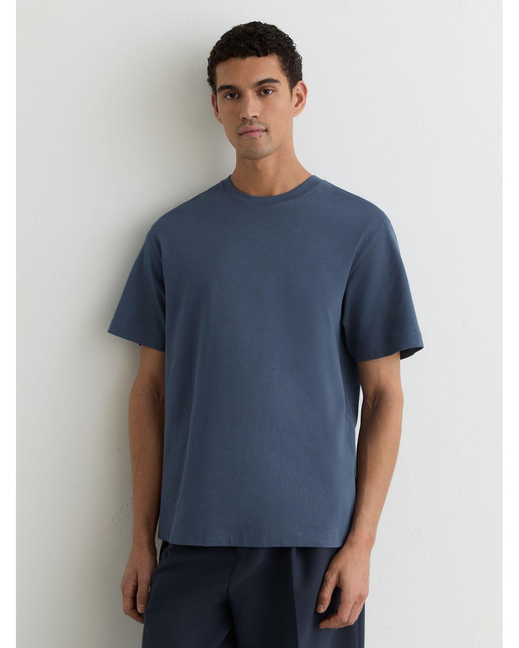 Reiss Blue Tate Cotton Garment-Dyed Relaxed-Fit T-Shirt for men
