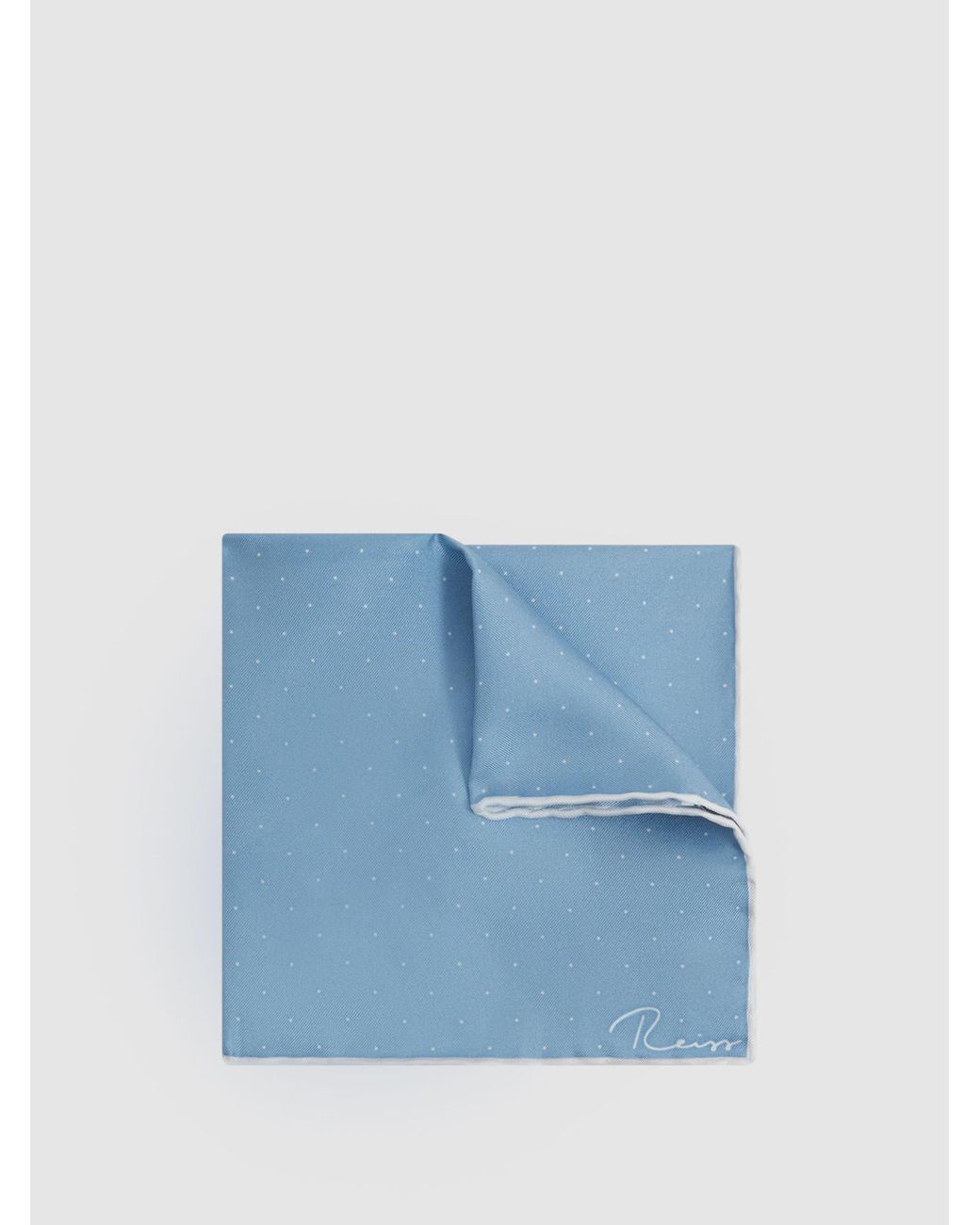 Reiss Blue Polka Dot Silk Pocket Square for men
