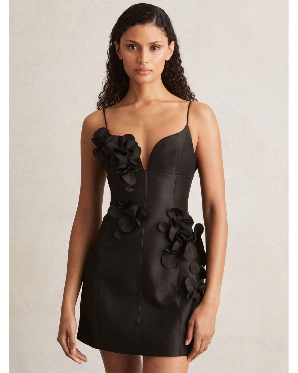 Acler Petal Detail Fitted Mini Dress in Black | Lyst