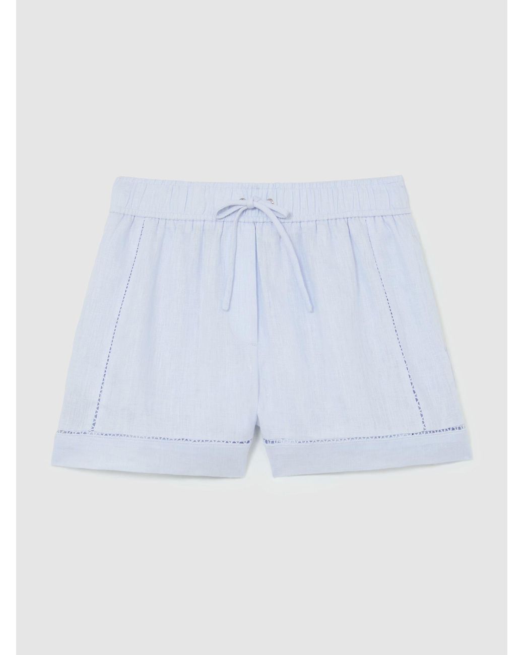 Reiss Blue Linen Ladder-Embroidery Shorts