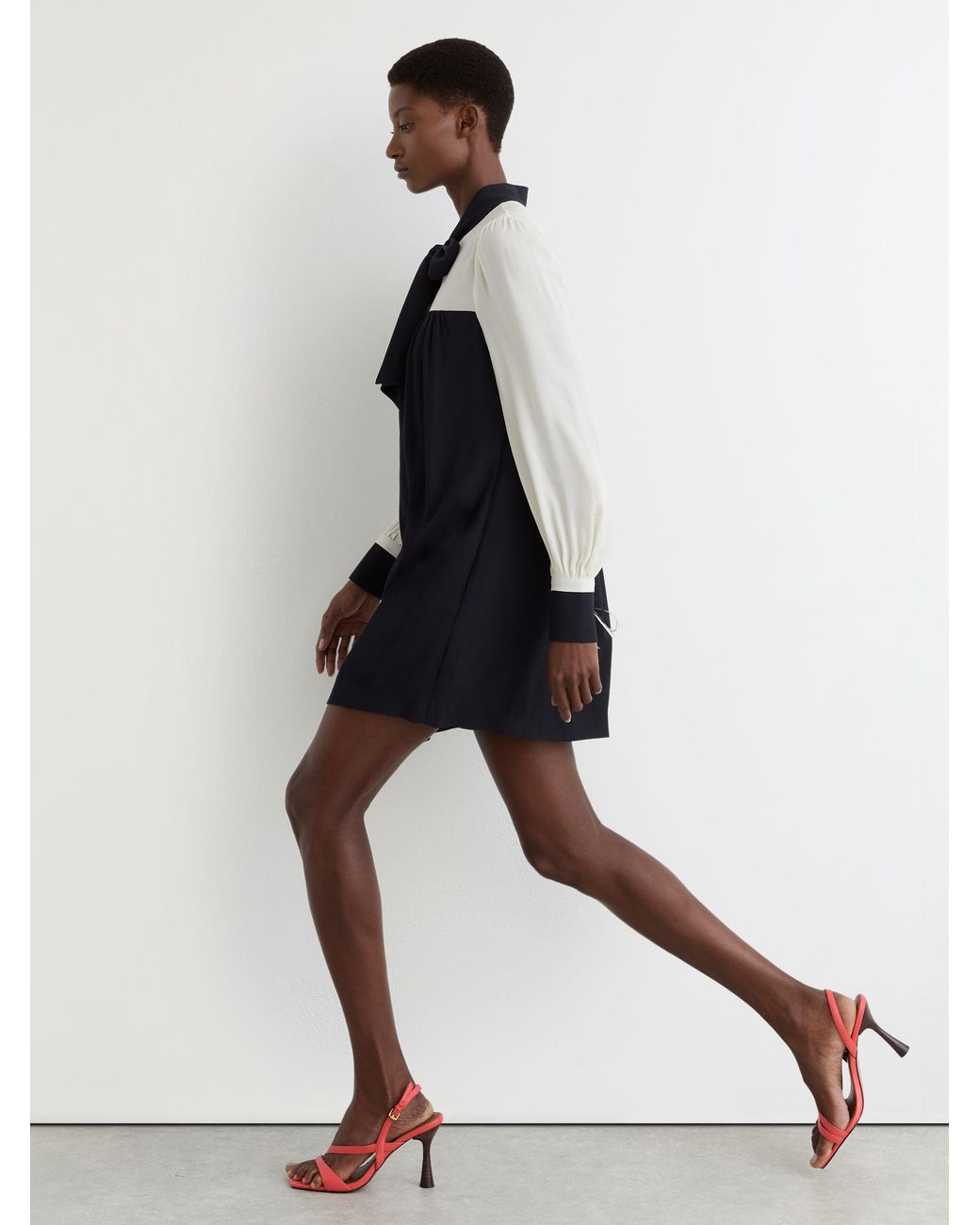 Reiss Blue Tie-Neck Contrast Shift Dress
