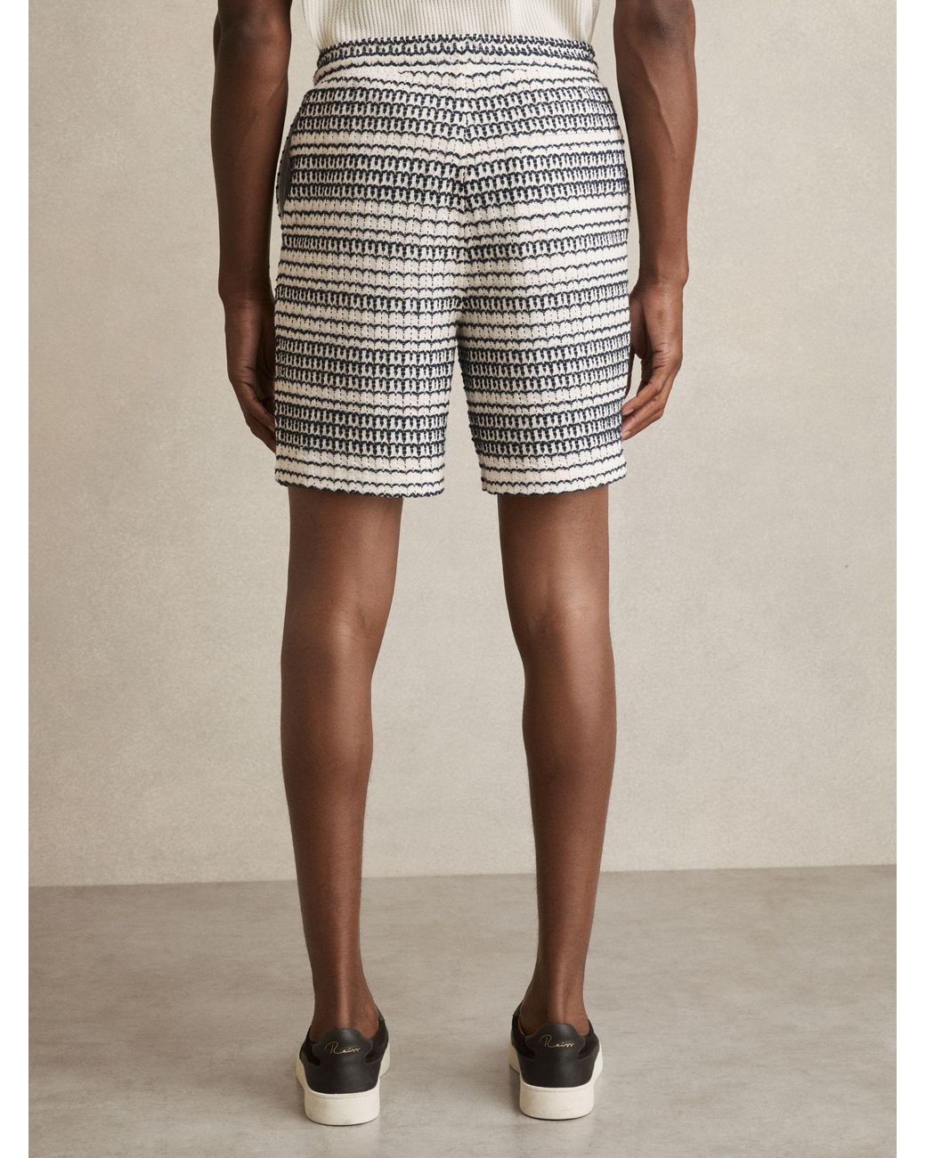 Reiss Natural Haze Crochet Drawstring Shorts for men