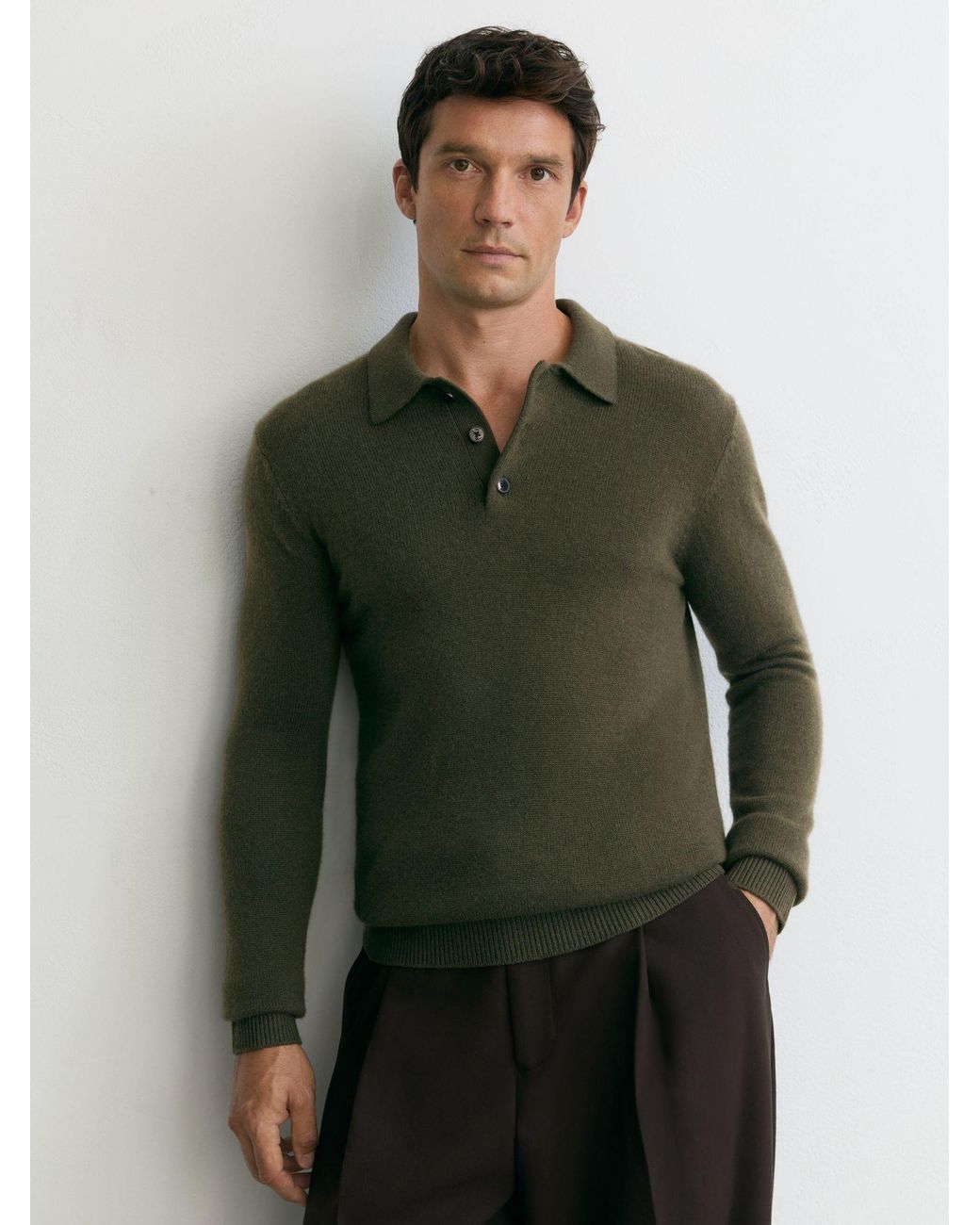 Reiss Green Cashmere Half-Button Polo Shirt for men