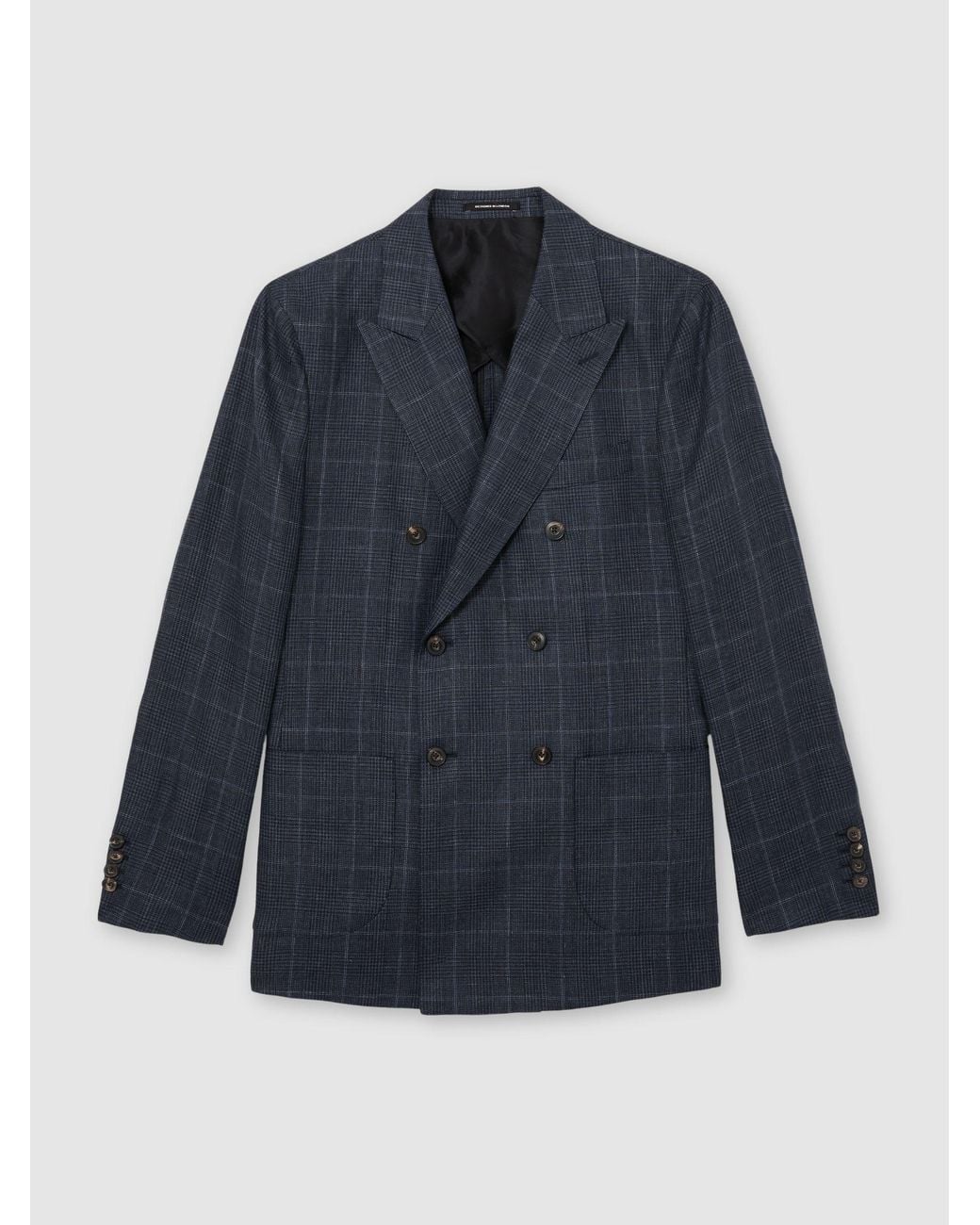 Reiss Blue Adoro - Navy Linen Check Double-breasted Tailored-fit Blazer, Us 42 for men