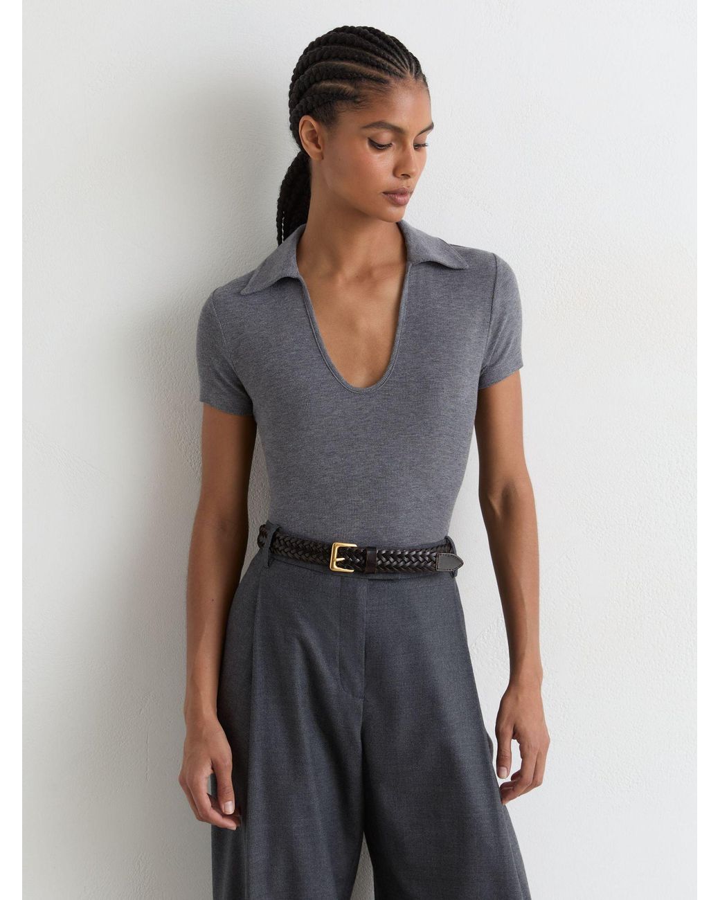 Reiss Black Scoop-Neck Jersey Polo Top