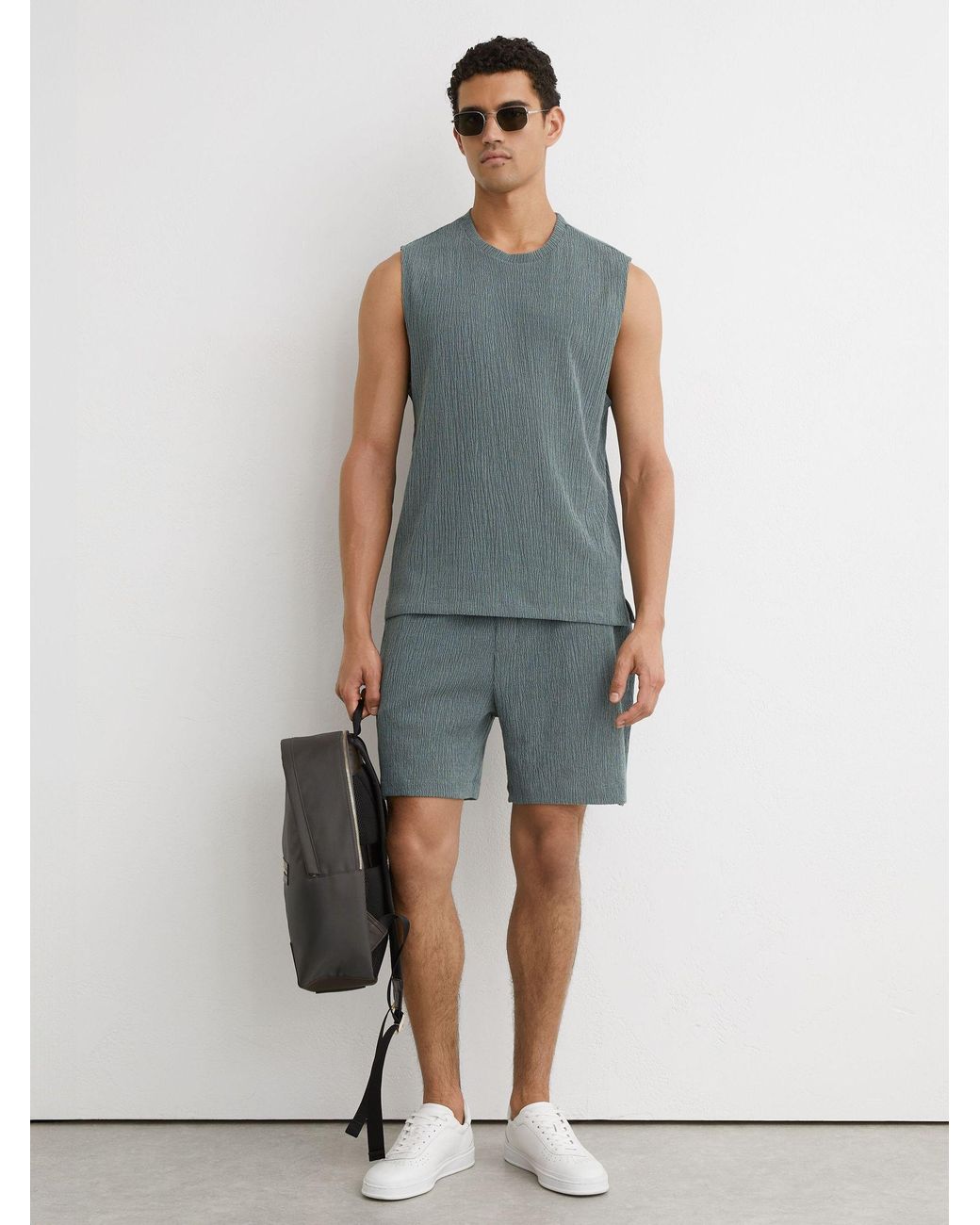 Reiss Gray Melgreen - Dark Sage Green Textured Crew-neck Vest, Xxl for men