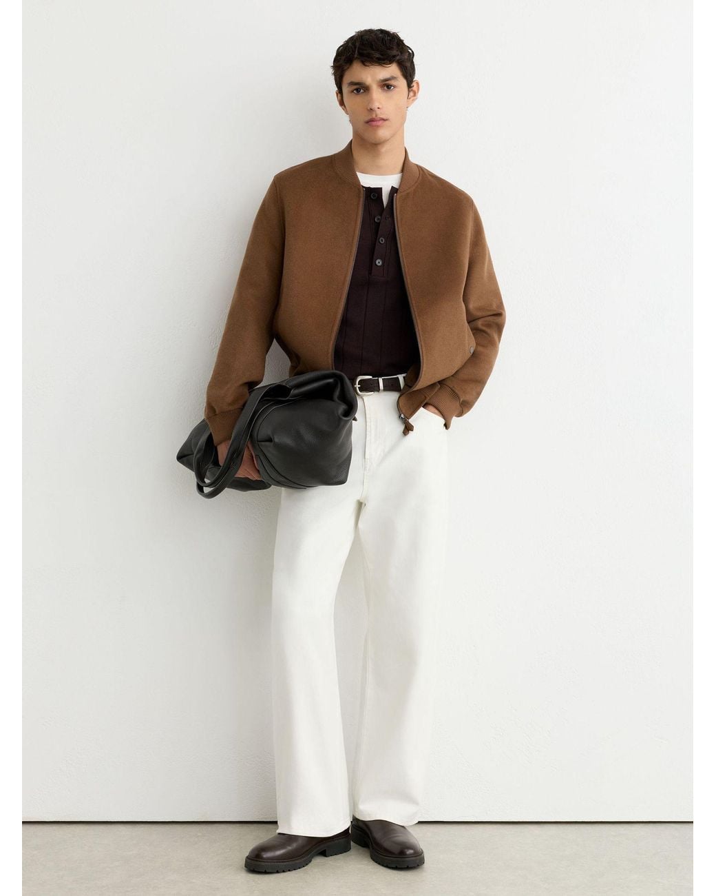 Reiss Brown Wool-Blend Zip-Through Bomber Jacket for men