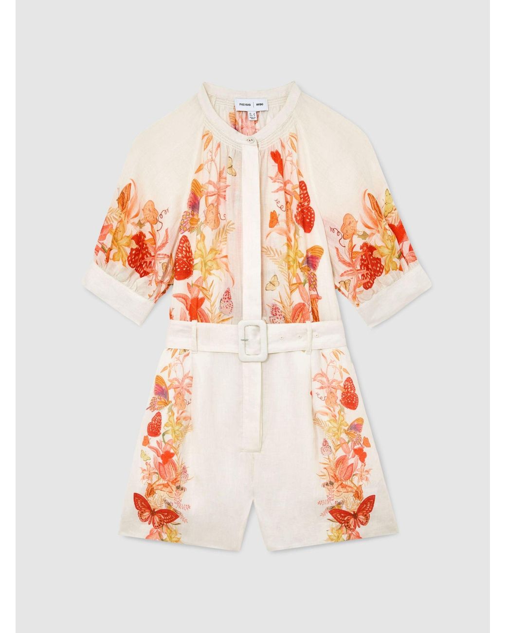 Reiss Natural X Nybg Ramie Butterfly-Print Playsuit
