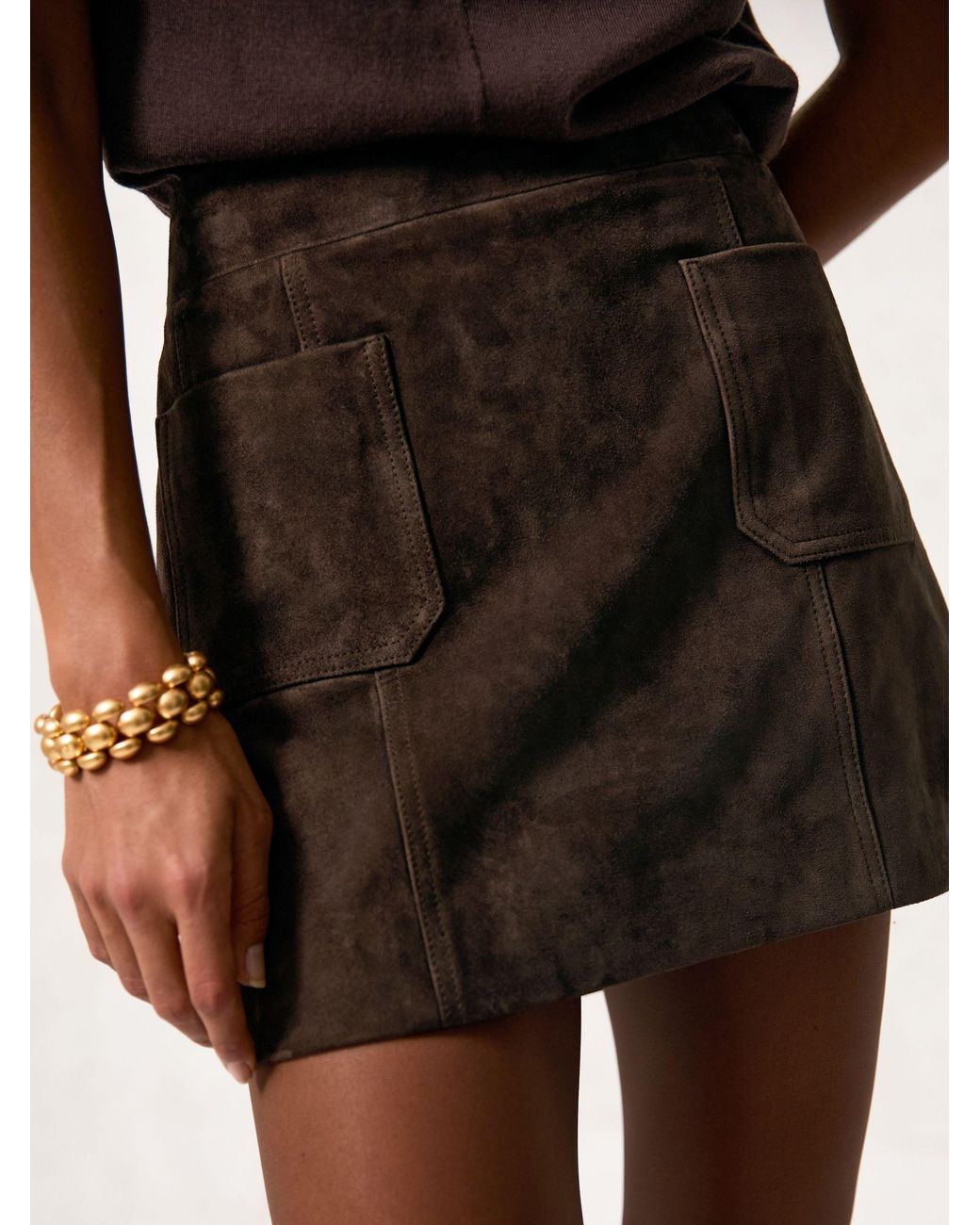 Reiss Gray Mini Suede Patch Pocket Skirt