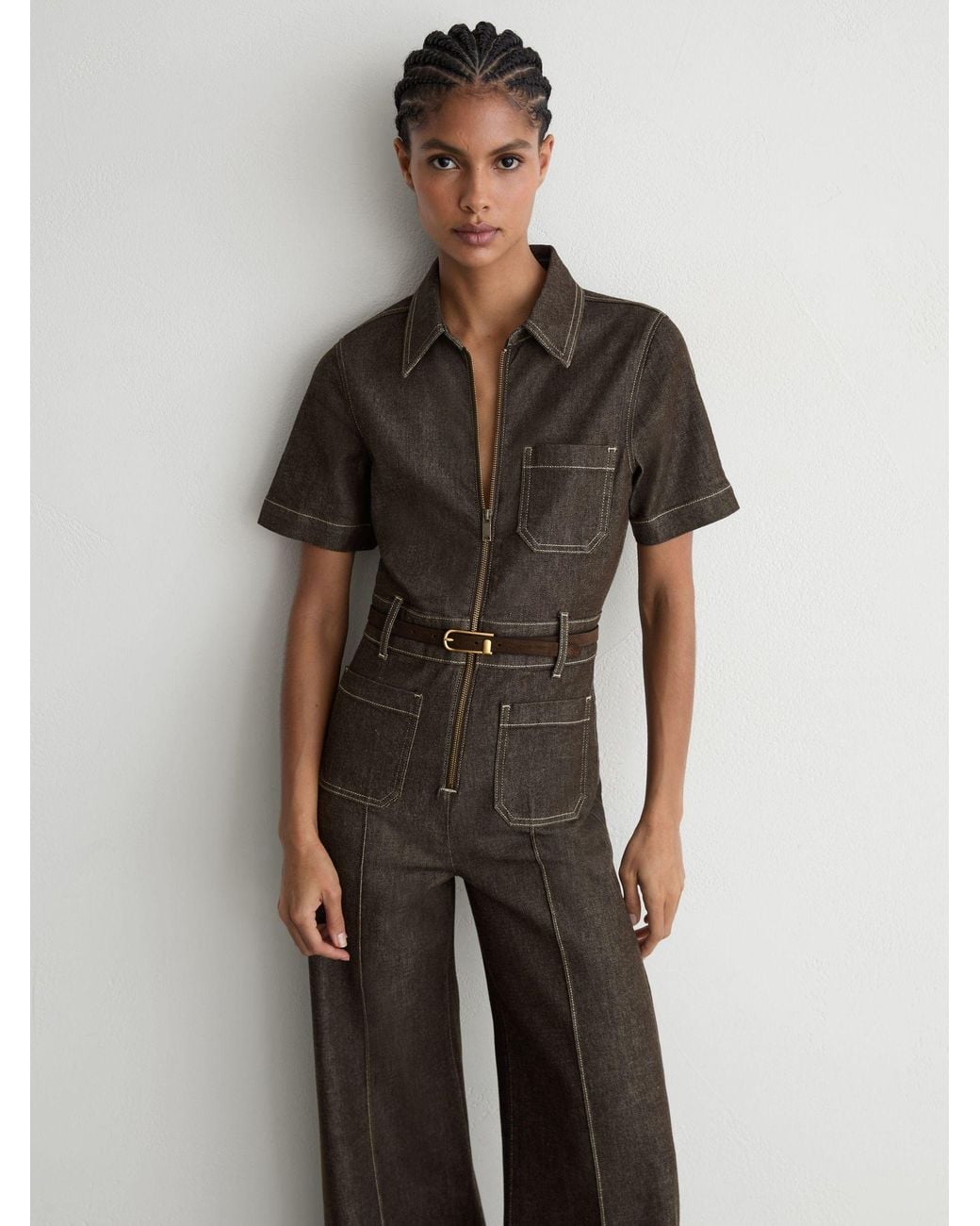 Reiss Multicolor Petite Denim Wide-Leg Jumpsuit