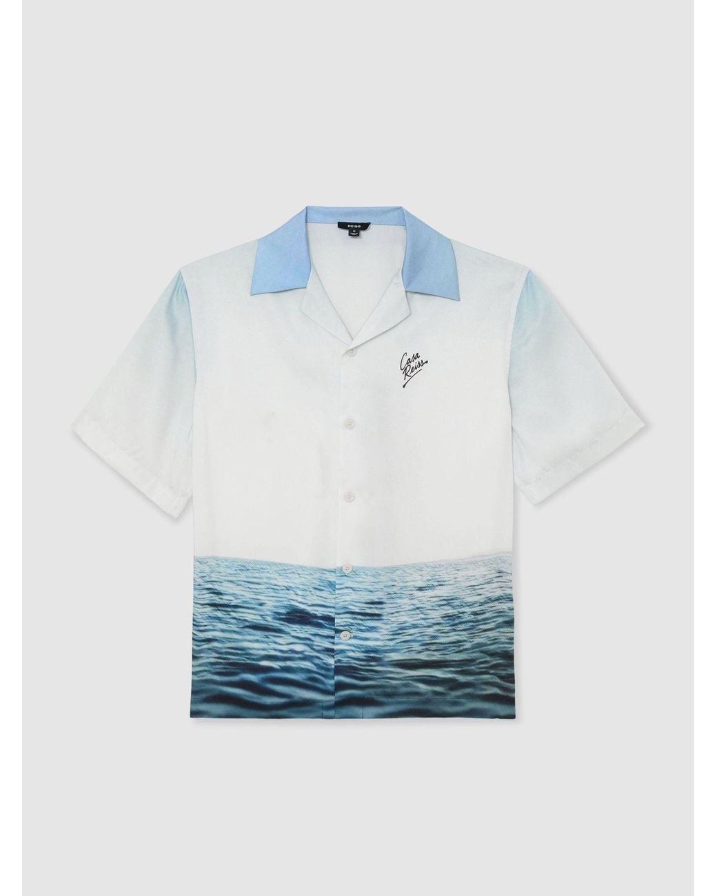 Reiss White Print Cuban-Collar Shirt for men