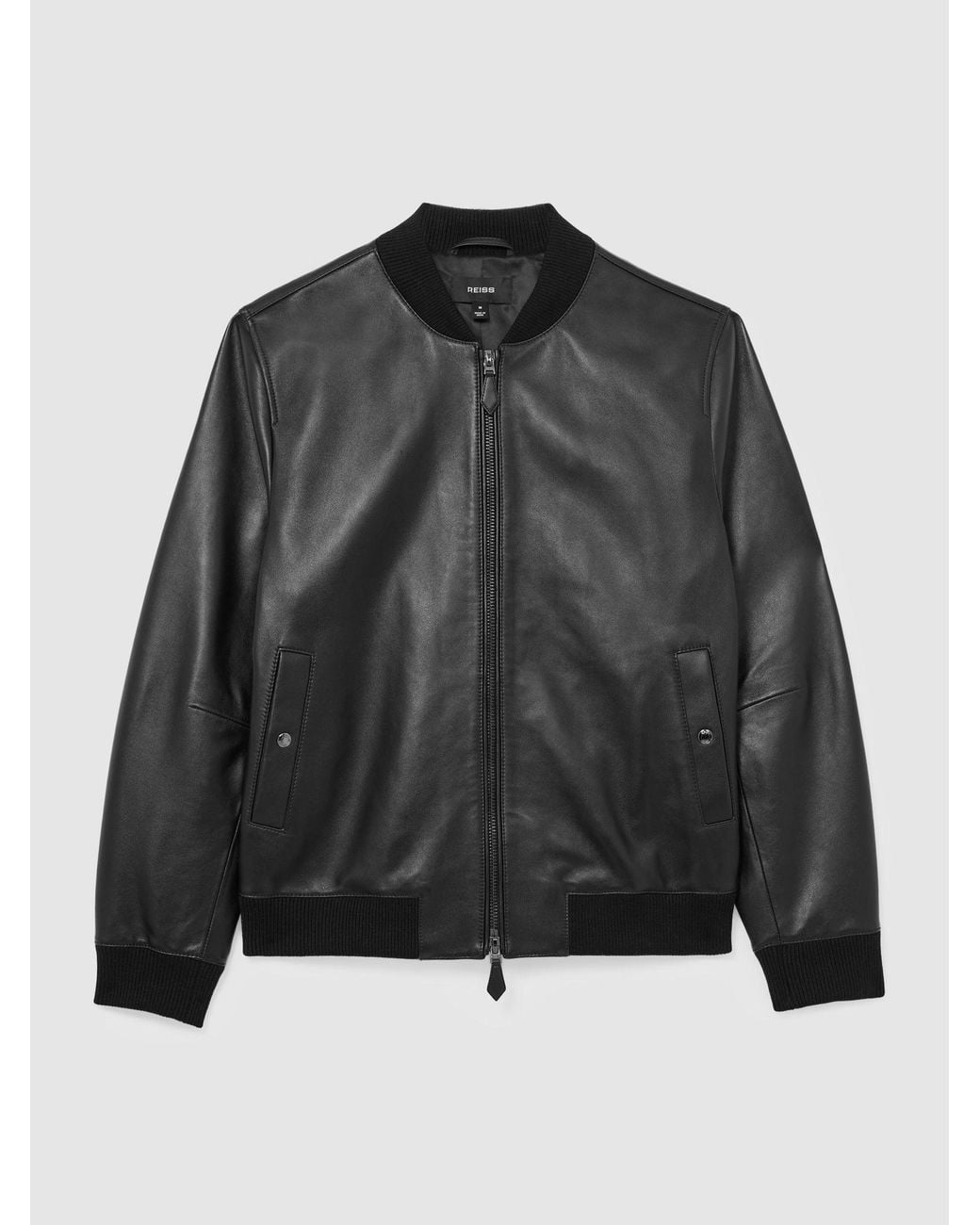 Reiss Gray Leather Bomber Jacket for men