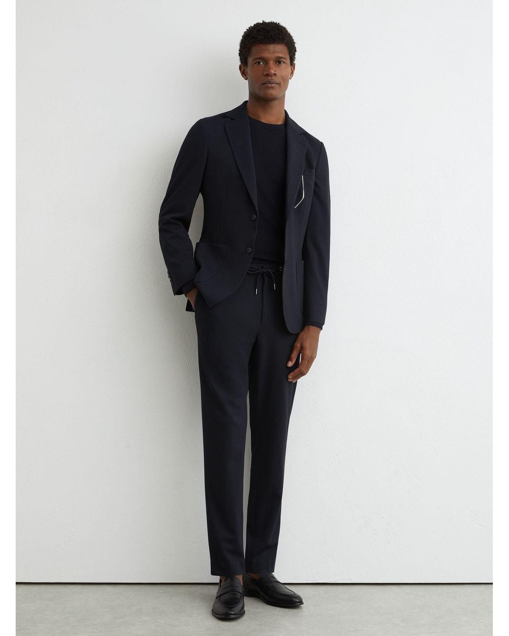 Reiss Natural Tailored-Fit Stretch-Piqué Drawstring Trousers for men