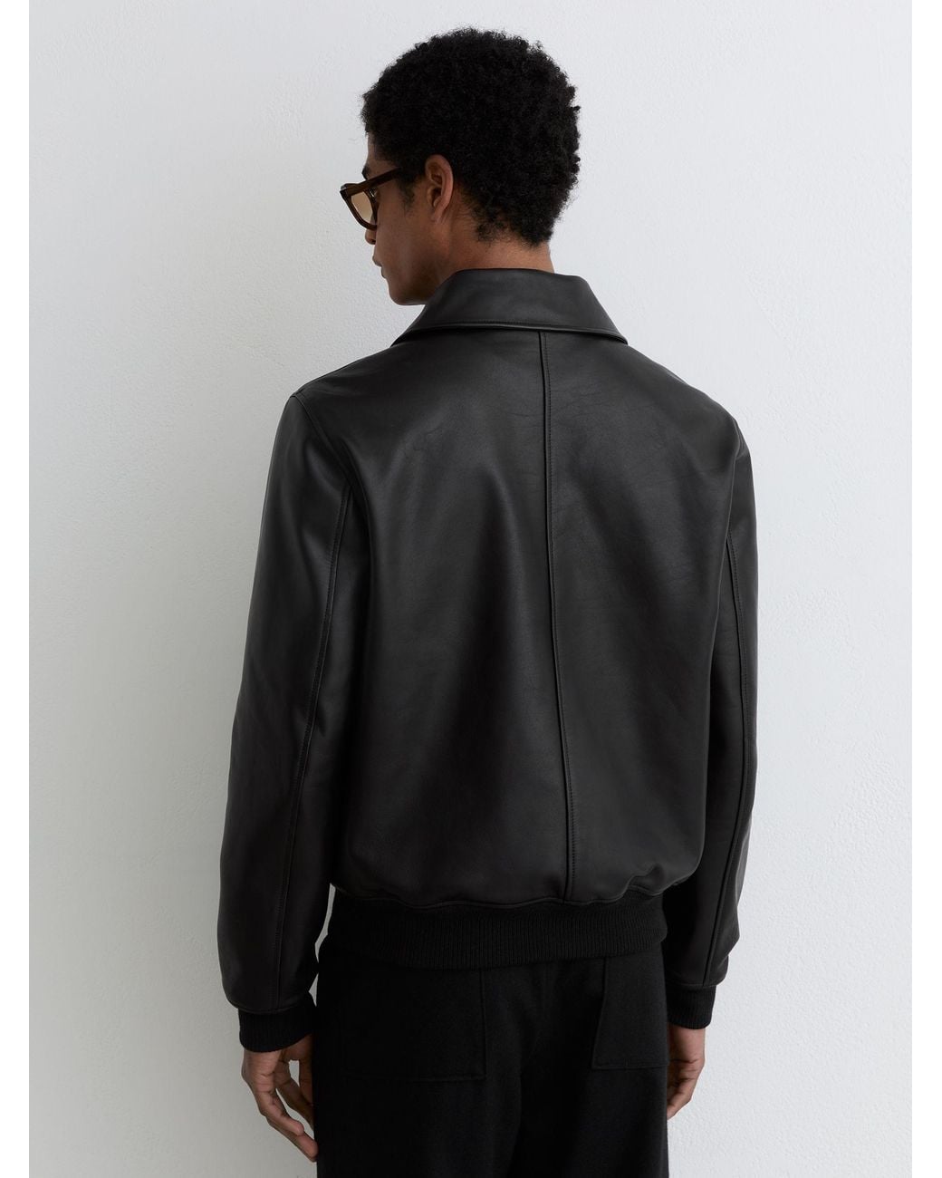 Reiss Black Carlos Leather Zip-Through Jacket for men