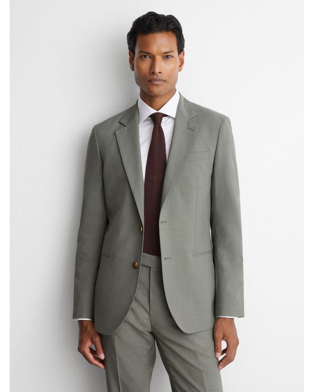 Reiss Gray Tailored Fit Wool-Blend Single-Breasted Suit Blazer for men