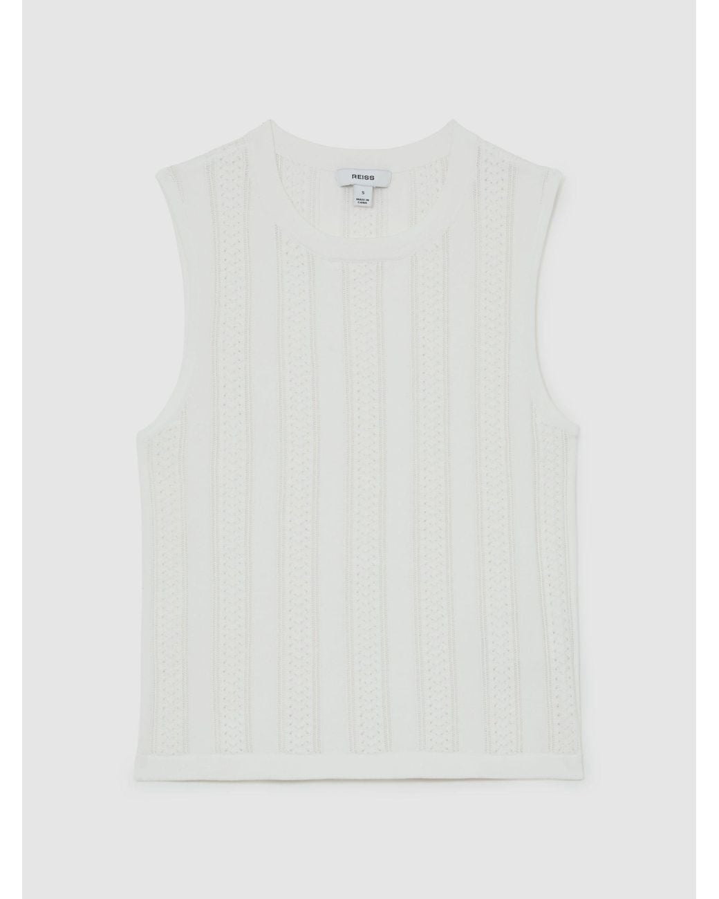 Reiss Blue Pointelle-Knit Crew-Neck Tank Top
