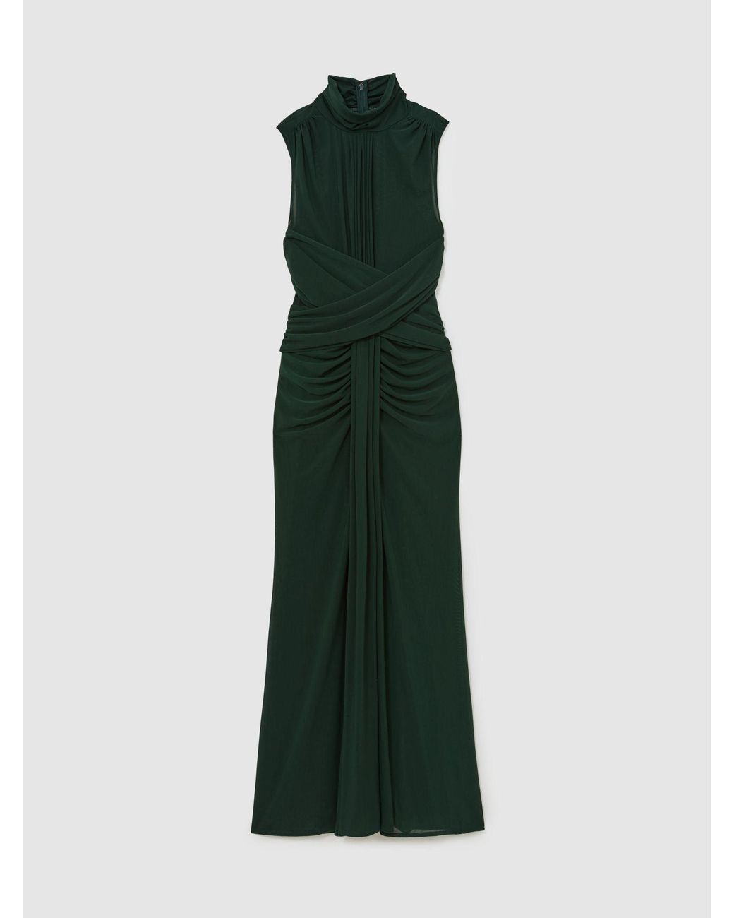 Reiss Green Sheer Ruched Sleeveless Maxi Dress