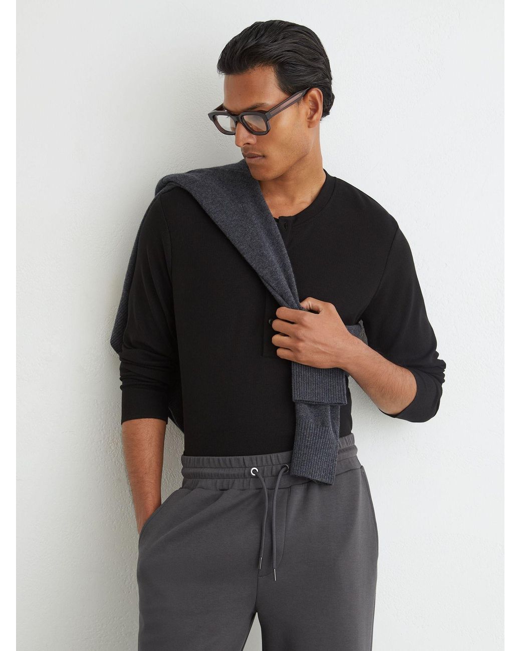 Reiss Gray Rivo - Charcoal Grey Sueded Interlock Jersey Relaxed-fit Joggers, Xs Regular for men