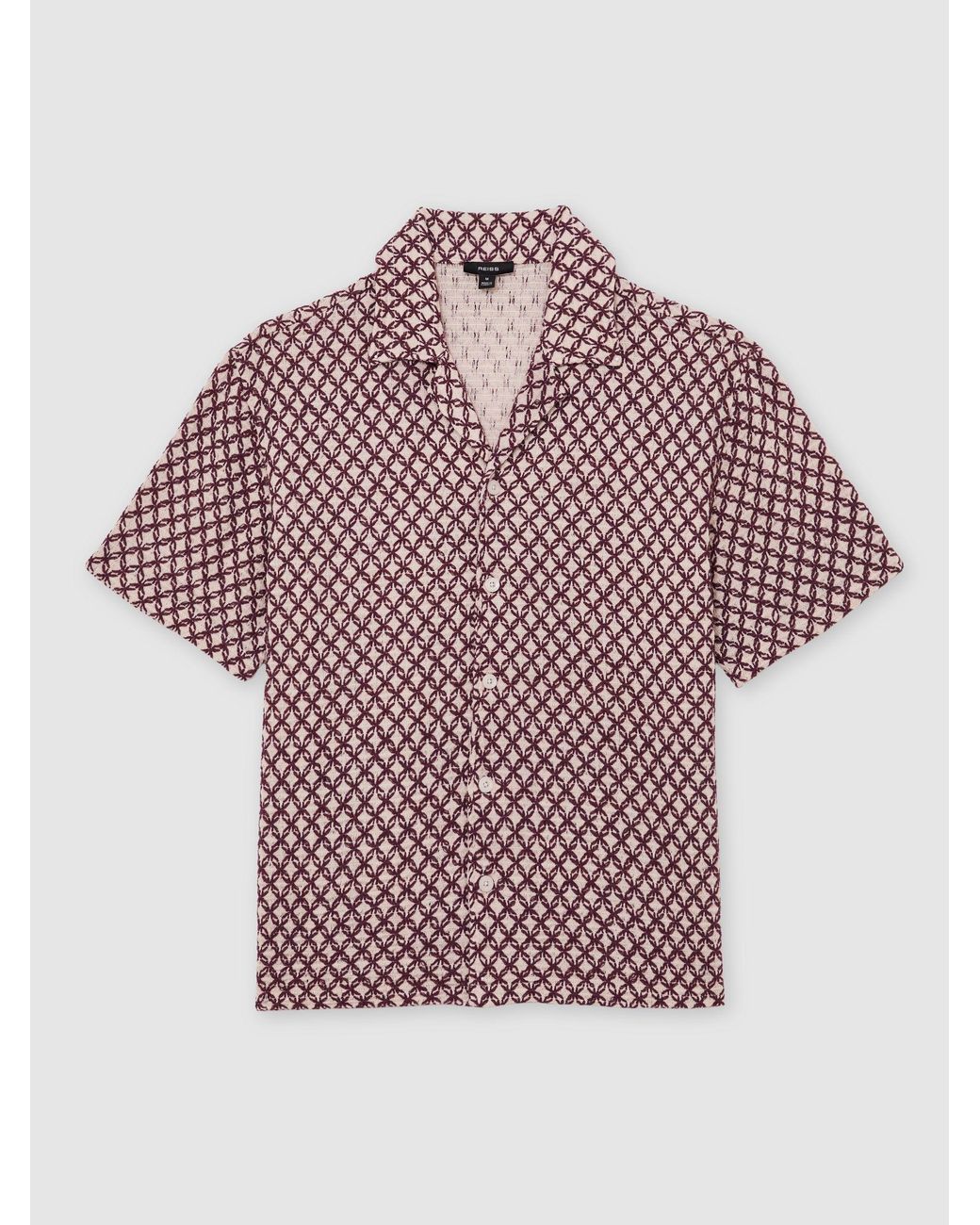Reiss Brown Cotton-Blend Embroidered Crochet Shirt for men