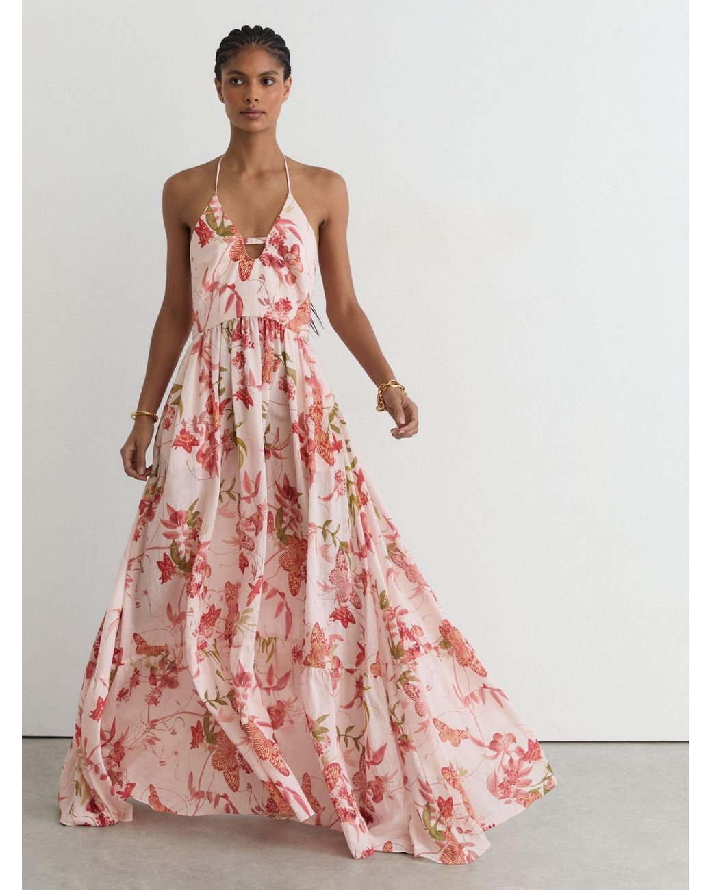 Reiss Multicolor Butterfly-Print Halterneck Maxi Dress