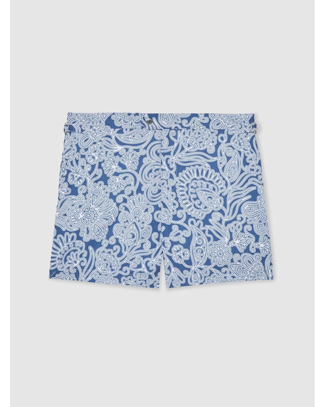 Reiss Fallow - Airforce Blue Paisley-print Side-adjuster Swim Shorts, S for men