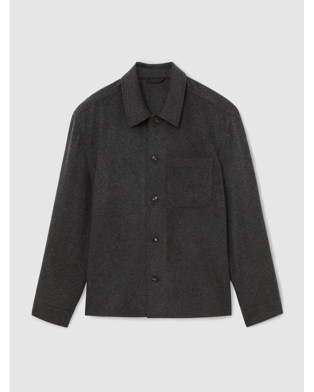 Reiss Gray Collin - Charcoal Grey Brushed Wool-blend Patch-pocket Overshirt, L for men
