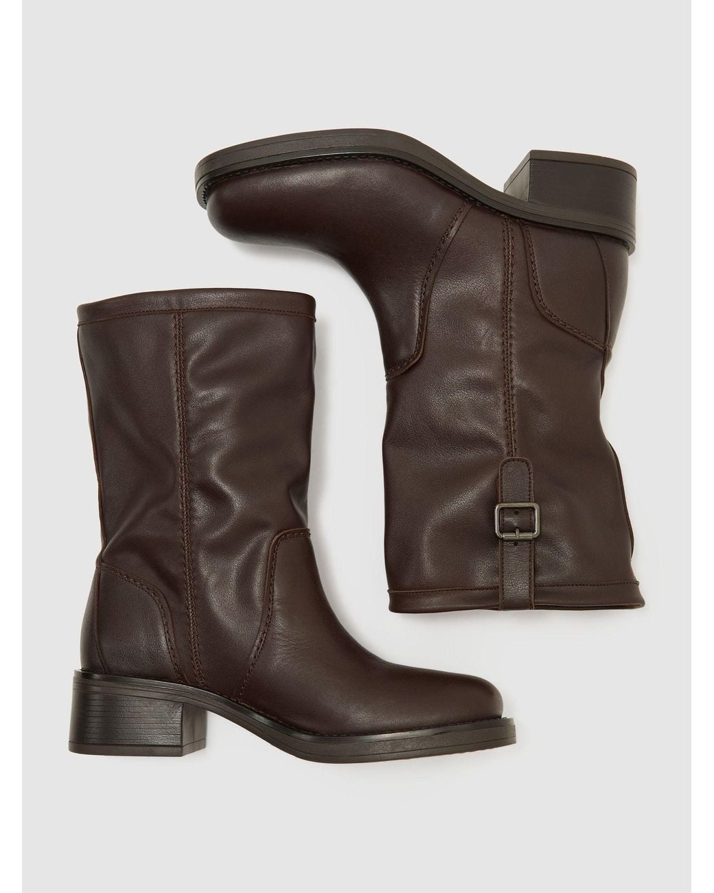 Reiss Brown Leather Pull-On Biker Boots