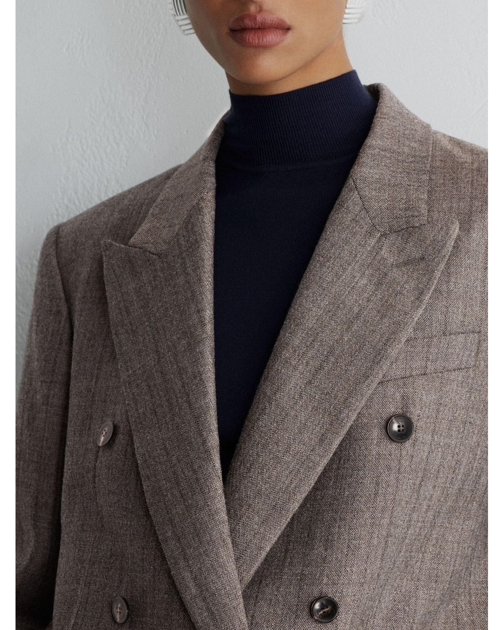 ATELIER Black Wool Woven Relaxed Double-Breasted Blazer