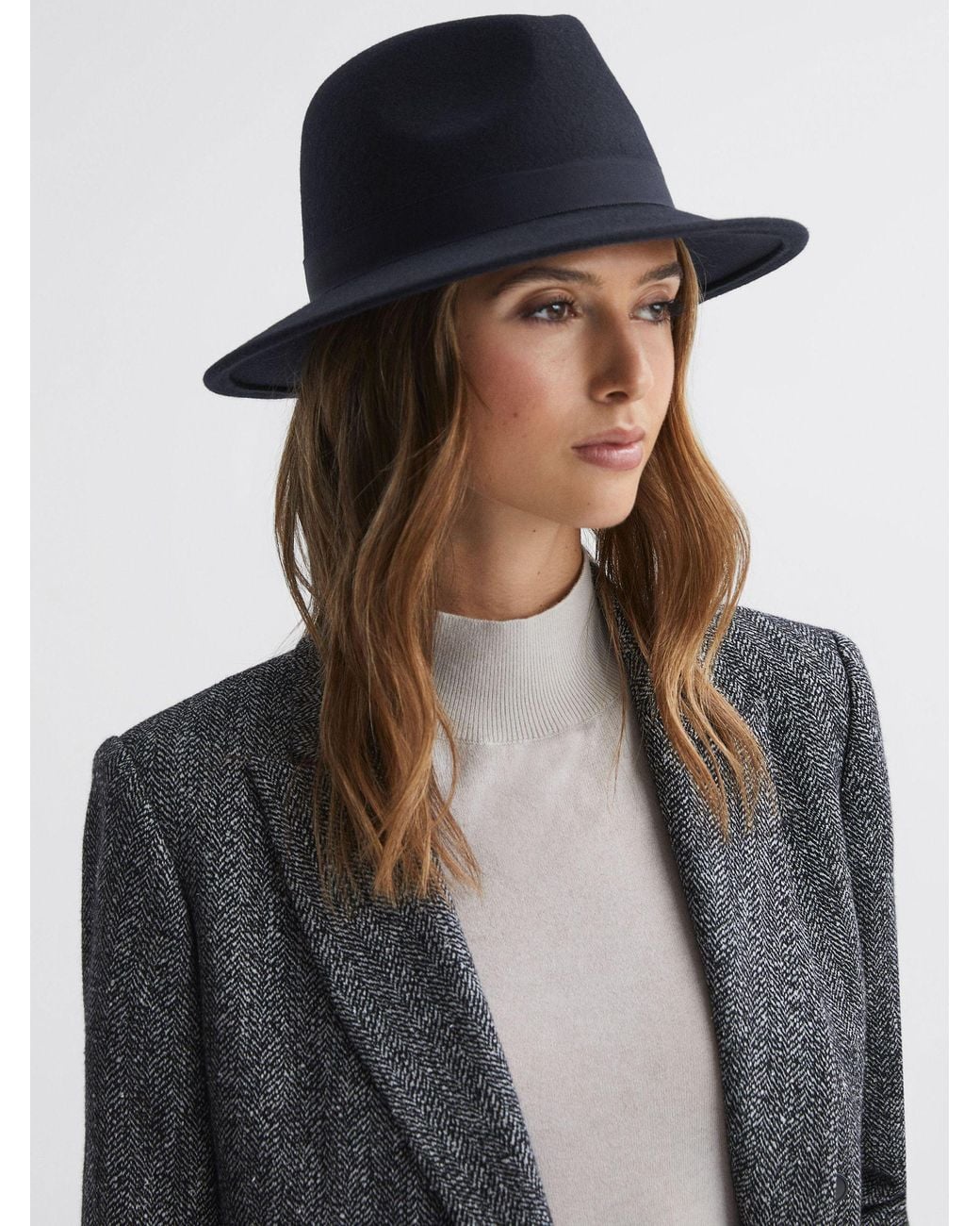 Reiss Blue Ally Wool Fedora Hat, M & L