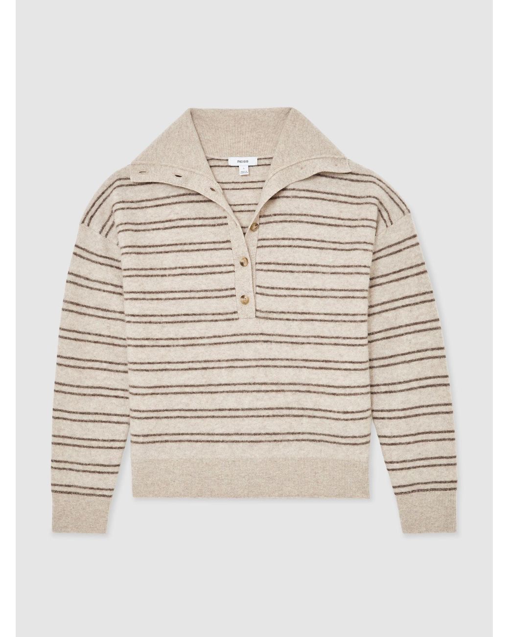 Reiss Natural Neutral & Wool-Cashmere Stripe Buttoned Jumper