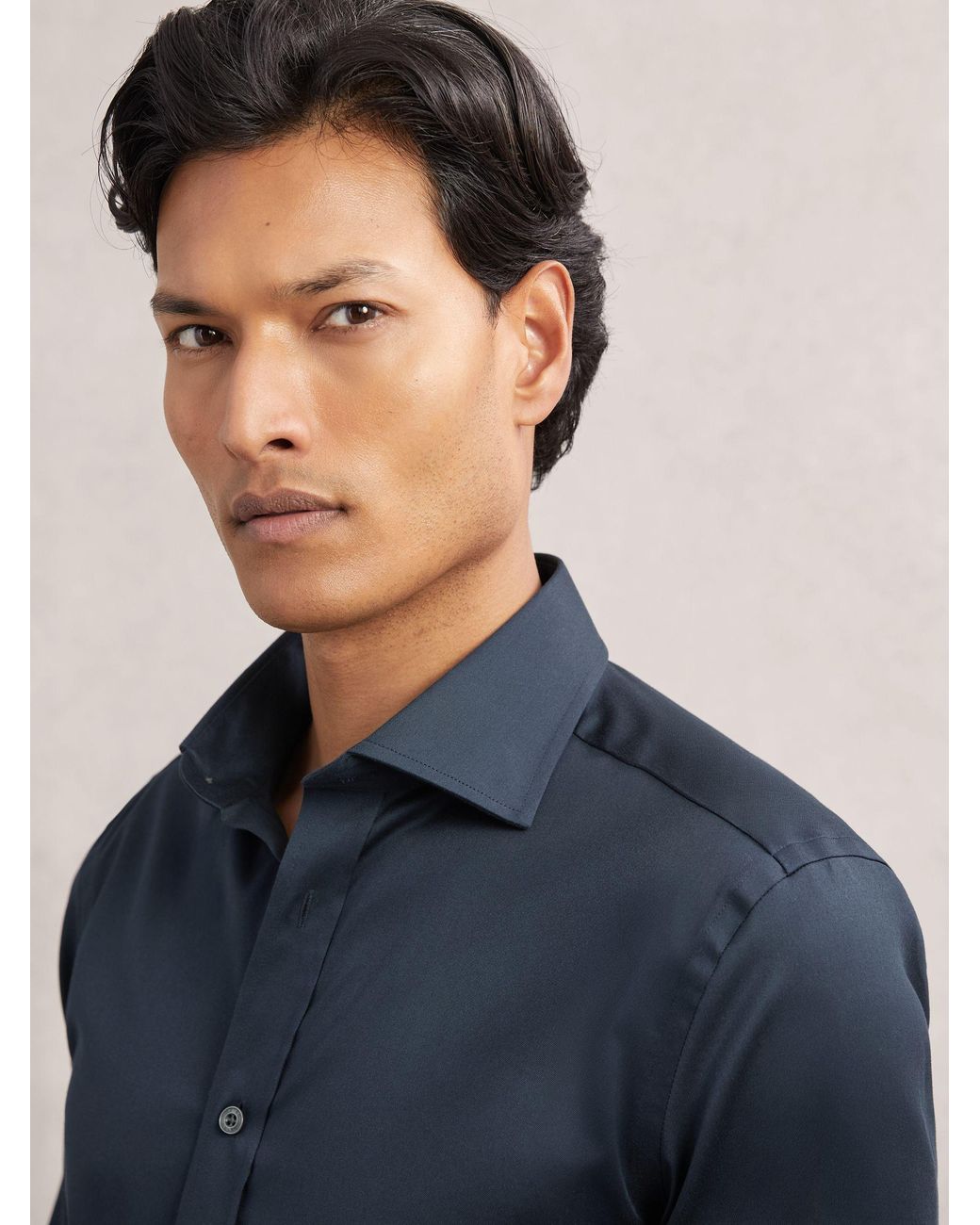 Reiss Blue Slim Fit Stretch Double-Cuff Shirt Cotton-Blend for men