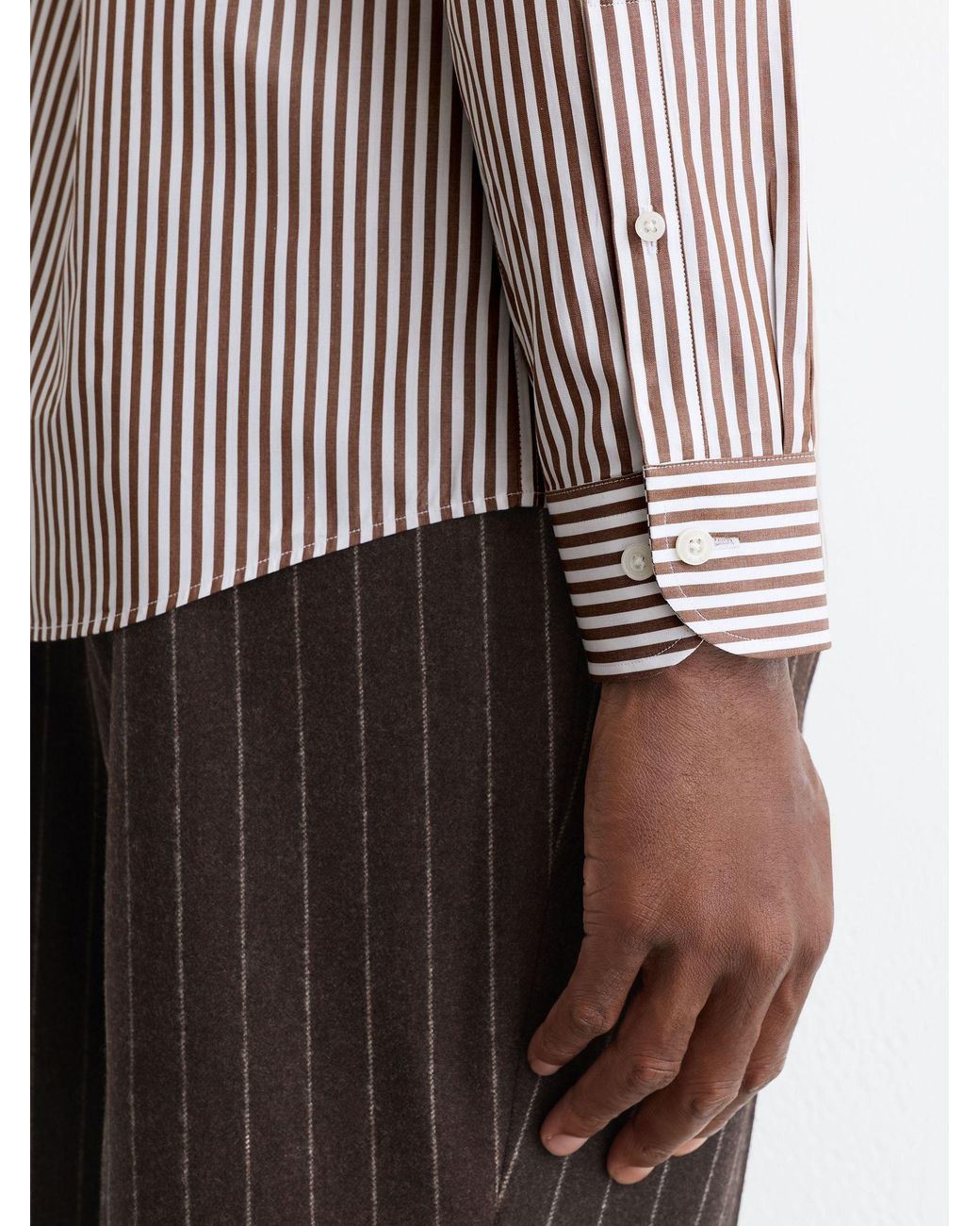 Reiss Black Dark & Off Cotton Striped Cutaway-Collar Shirt Regular-Fit for men