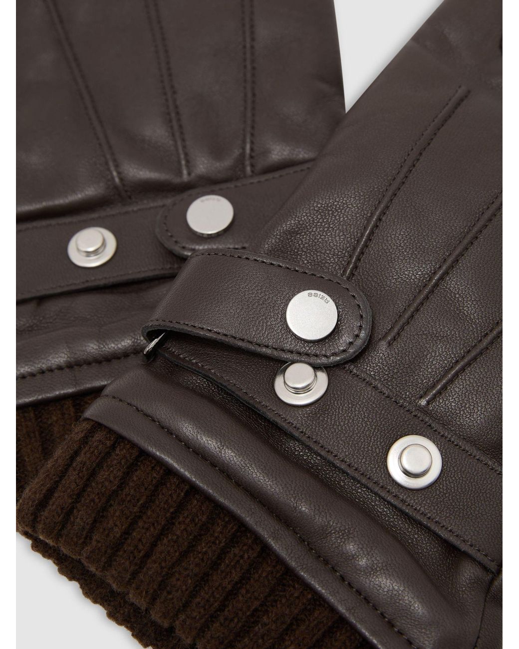 Reiss Black Leather Ribbed-Cuff Gloves for men
