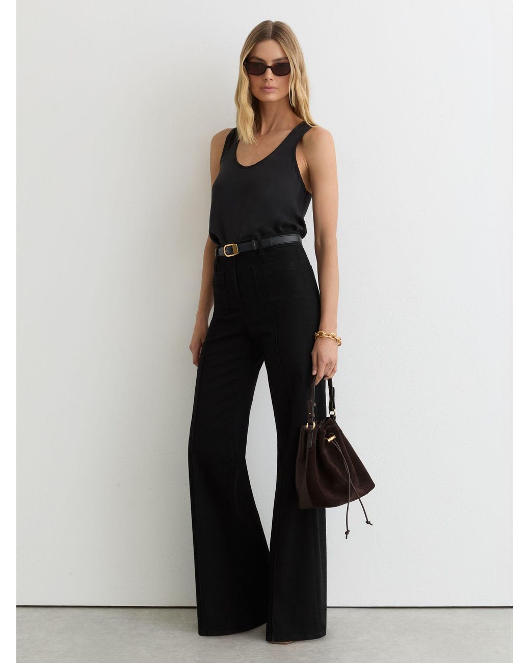 Reiss Ruby - Black Silk-front Cami Top, S (us 4-6)