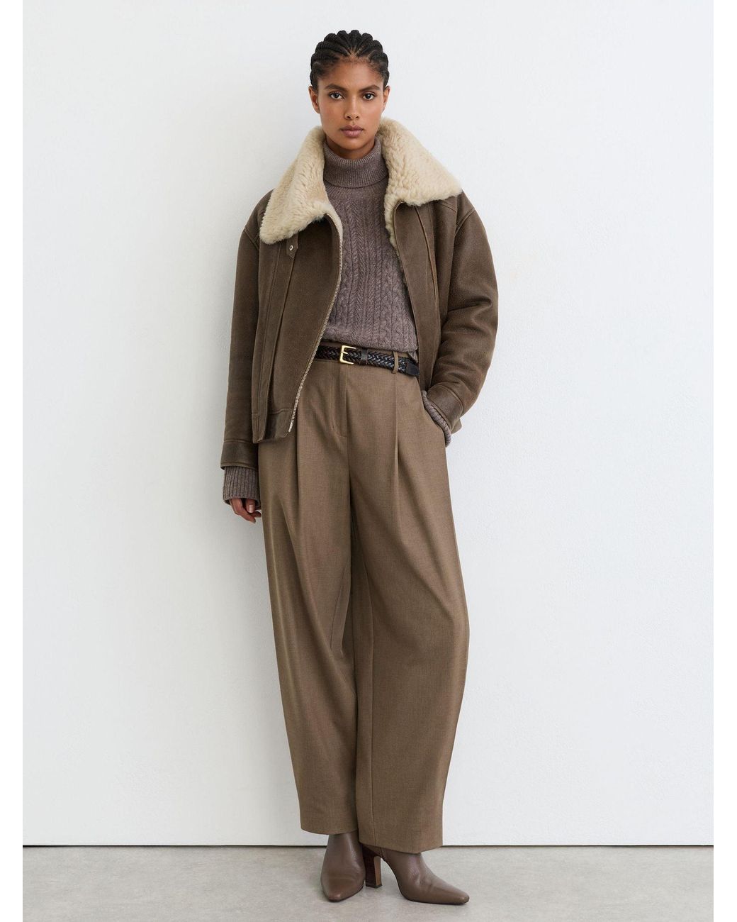 Reiss Brown Shearling Aviator Jacket