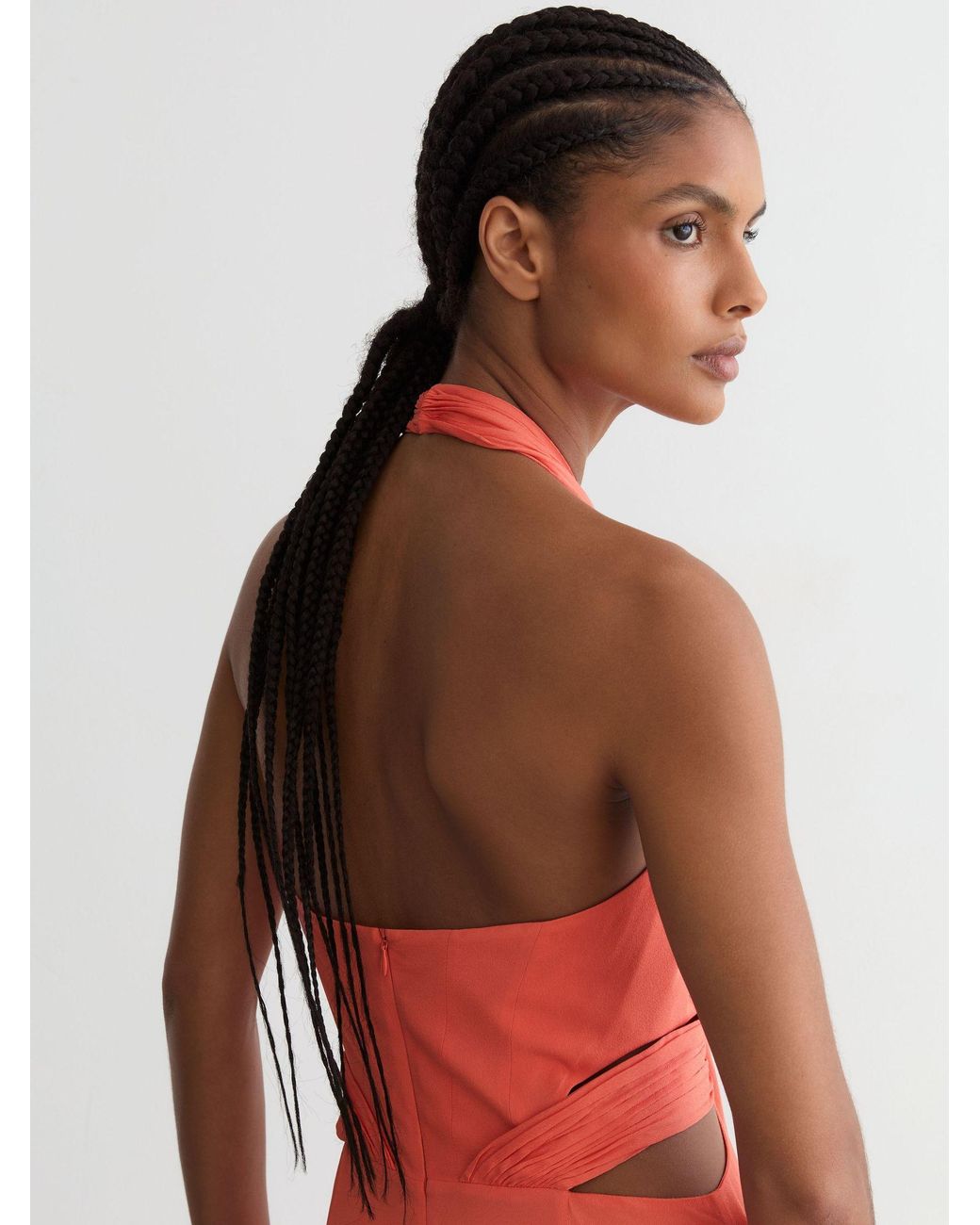Reiss Red Halterneck Pleated Maxi Dress