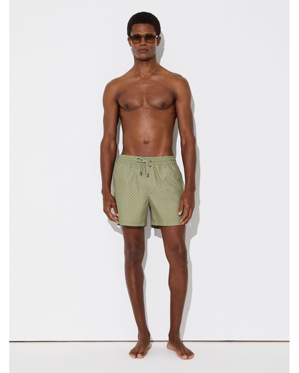 Reiss Green Orient Geometric-Print Swim Shorts for men