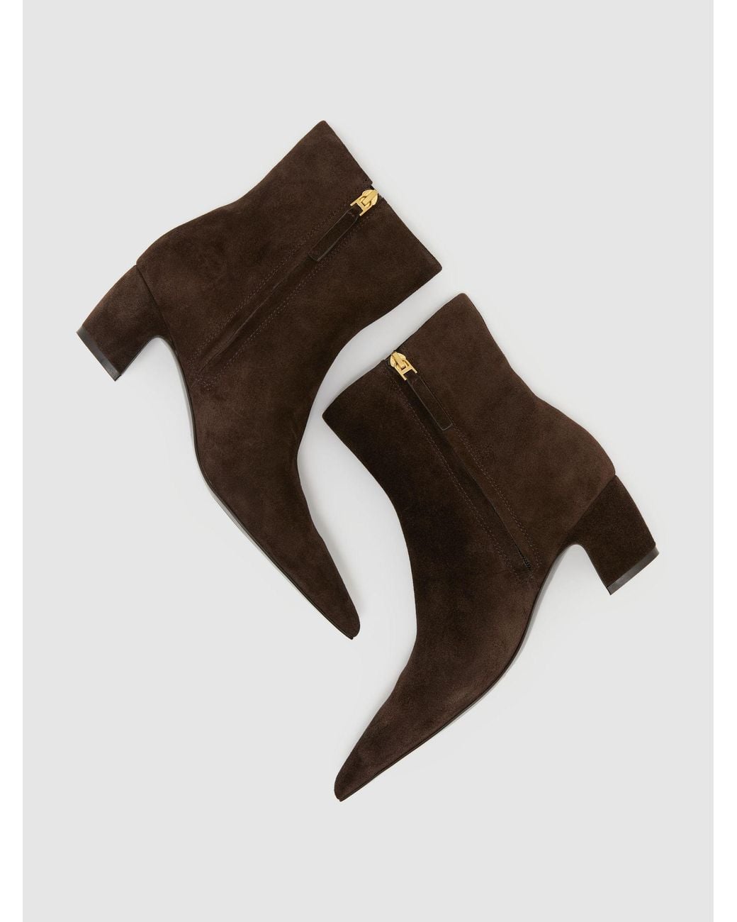 Reiss Brown Leather Pointed-Toe Low-Heel Ankle Boots