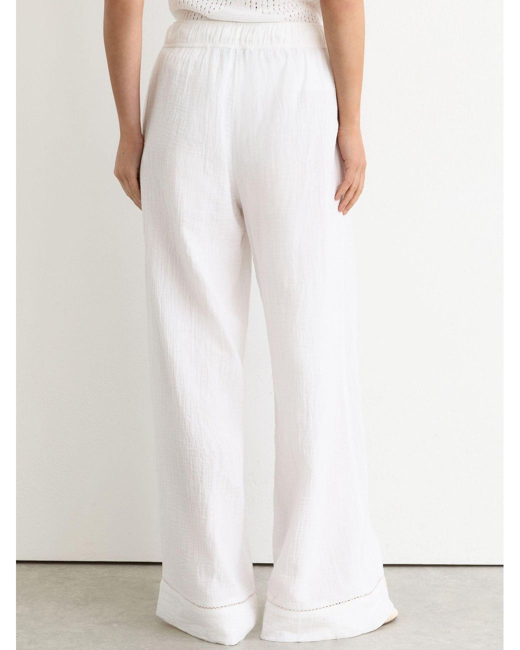 Reiss White Cotton Cheesecloth Wide-Leg Trousers