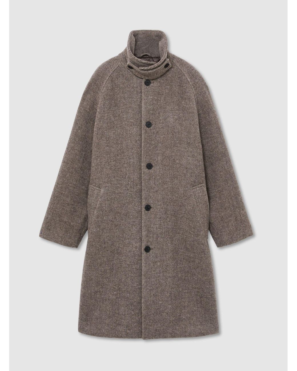 Reiss Black Monogram Wool-Blend Twill Relaxed Raglan Overcoat for men