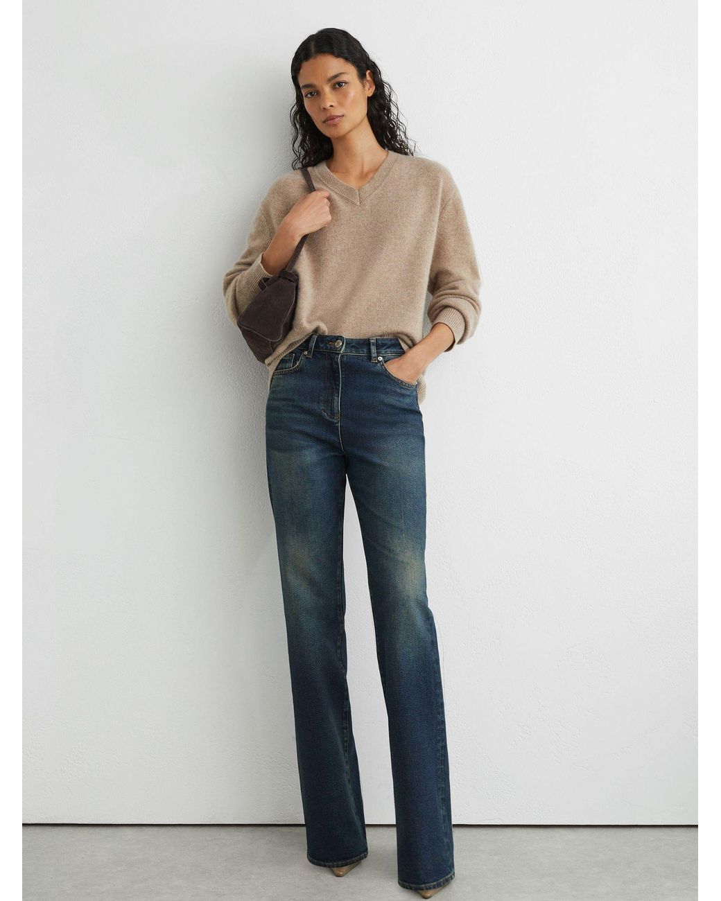 Reiss Blue Mid Andi Tall High-Rise Bootcut Jeans