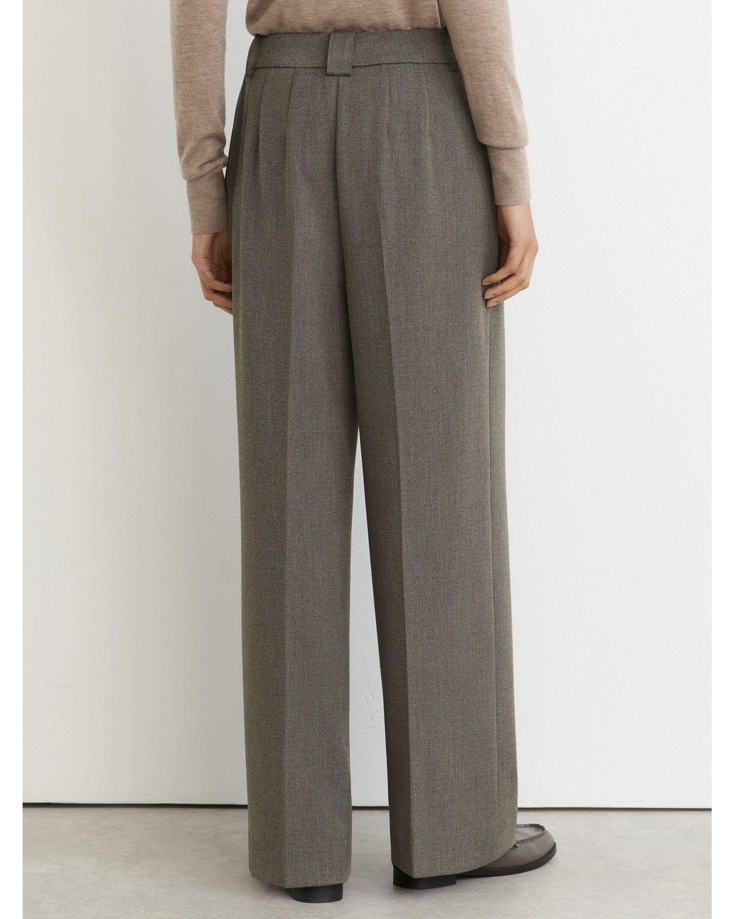 Reiss Brown Pleated Wide-Leg Trousers