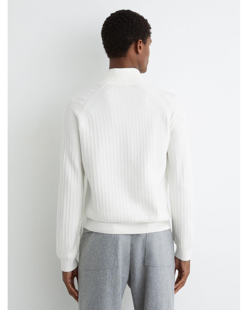 Reiss White Textured-Knit Half-Zip Jumper With Wool for men