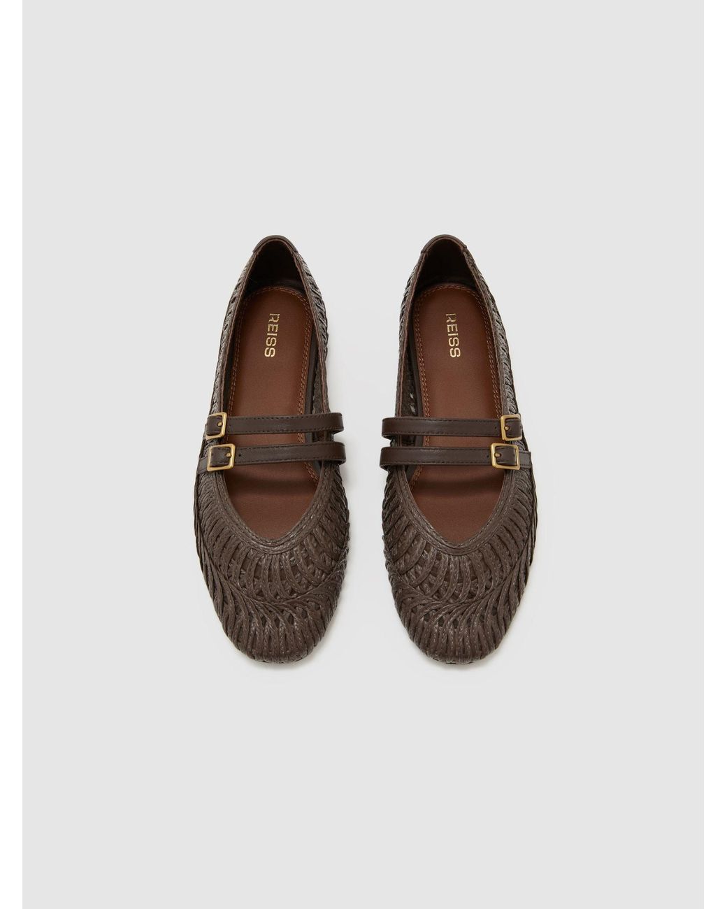 Reiss White Woven Ballerina-Strap Flats