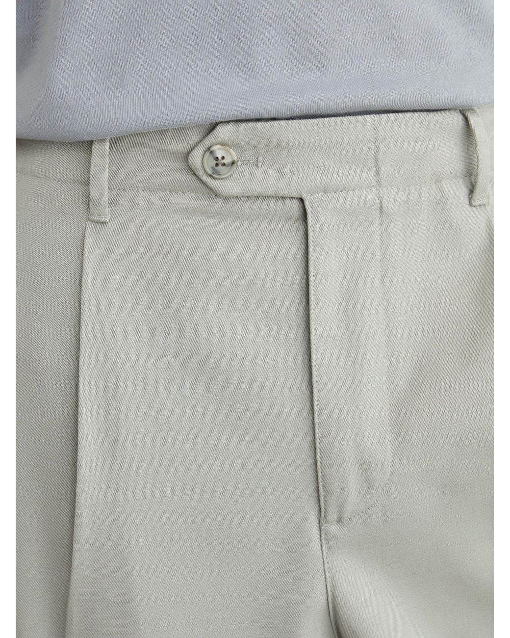 Reiss White Cotton Slub Pleated Relaxed-Fit Trousers for men