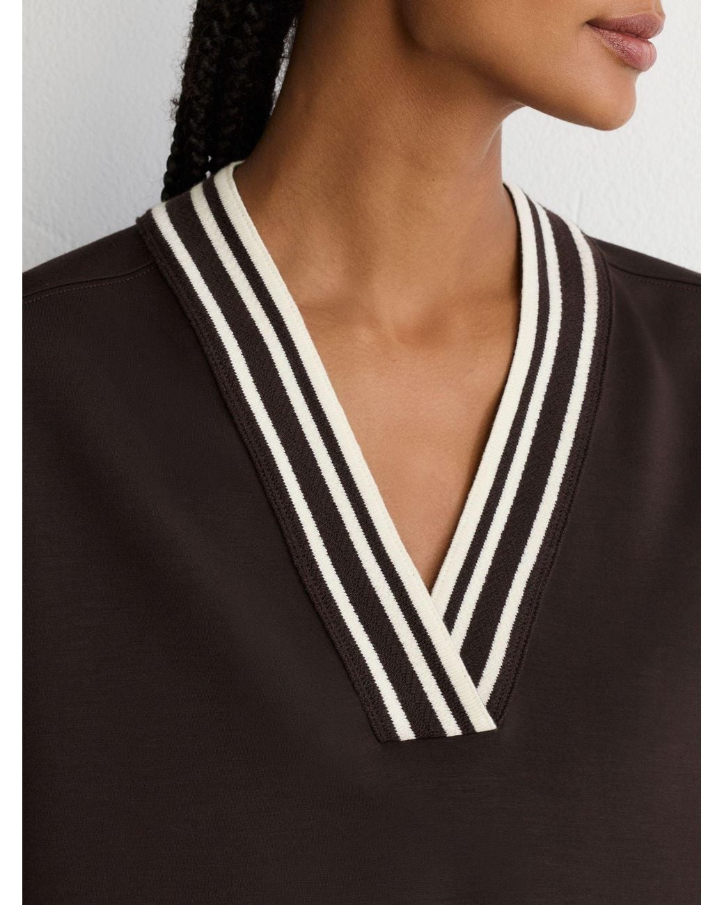 Reiss Black Premium Interlock Tipped Cropped Sweatshirt