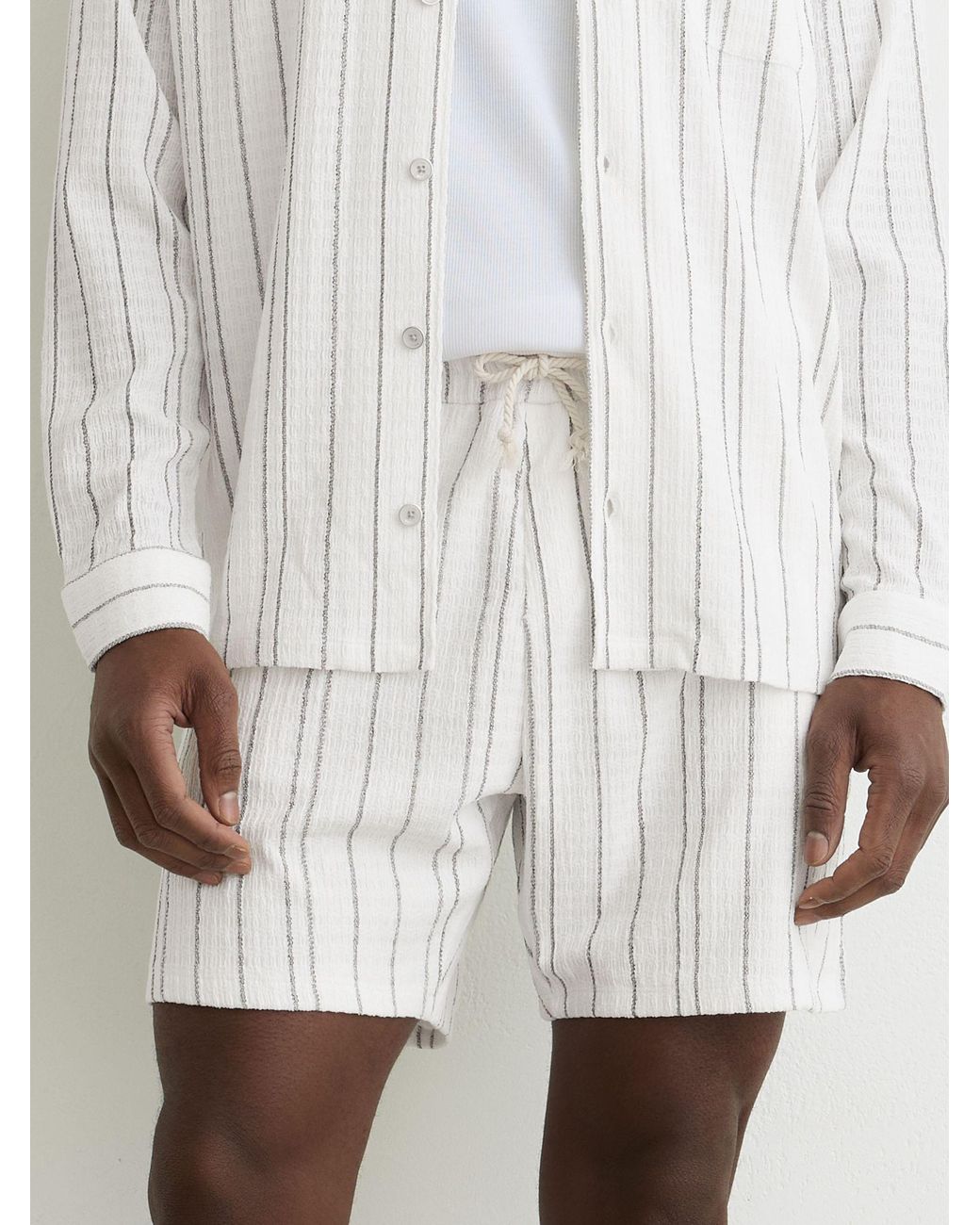 Reiss White Textured Stripe Drawstring Shorts for men