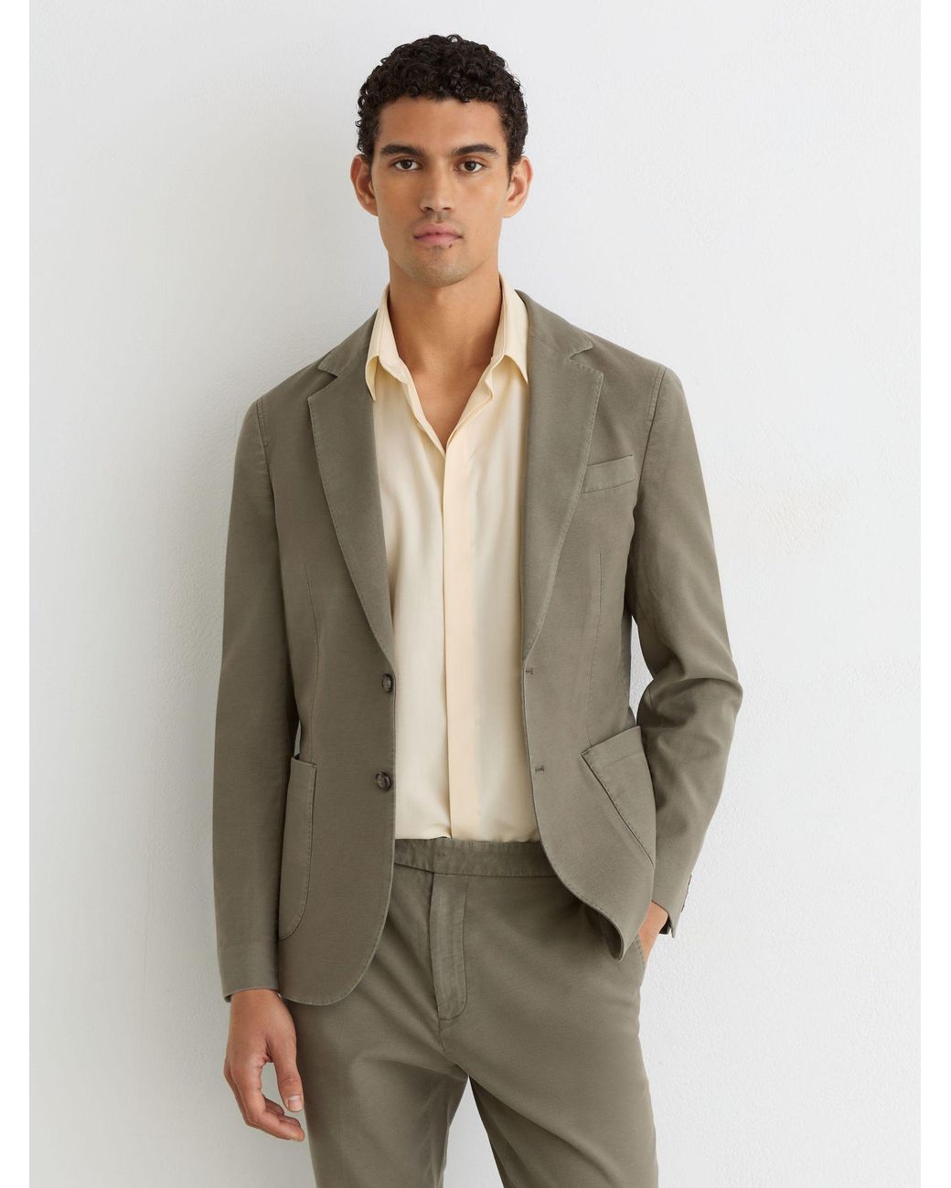 Reiss Green Garment-Dyed Piqué Single-Breasted Suit Blazer Tailored-Fit for men