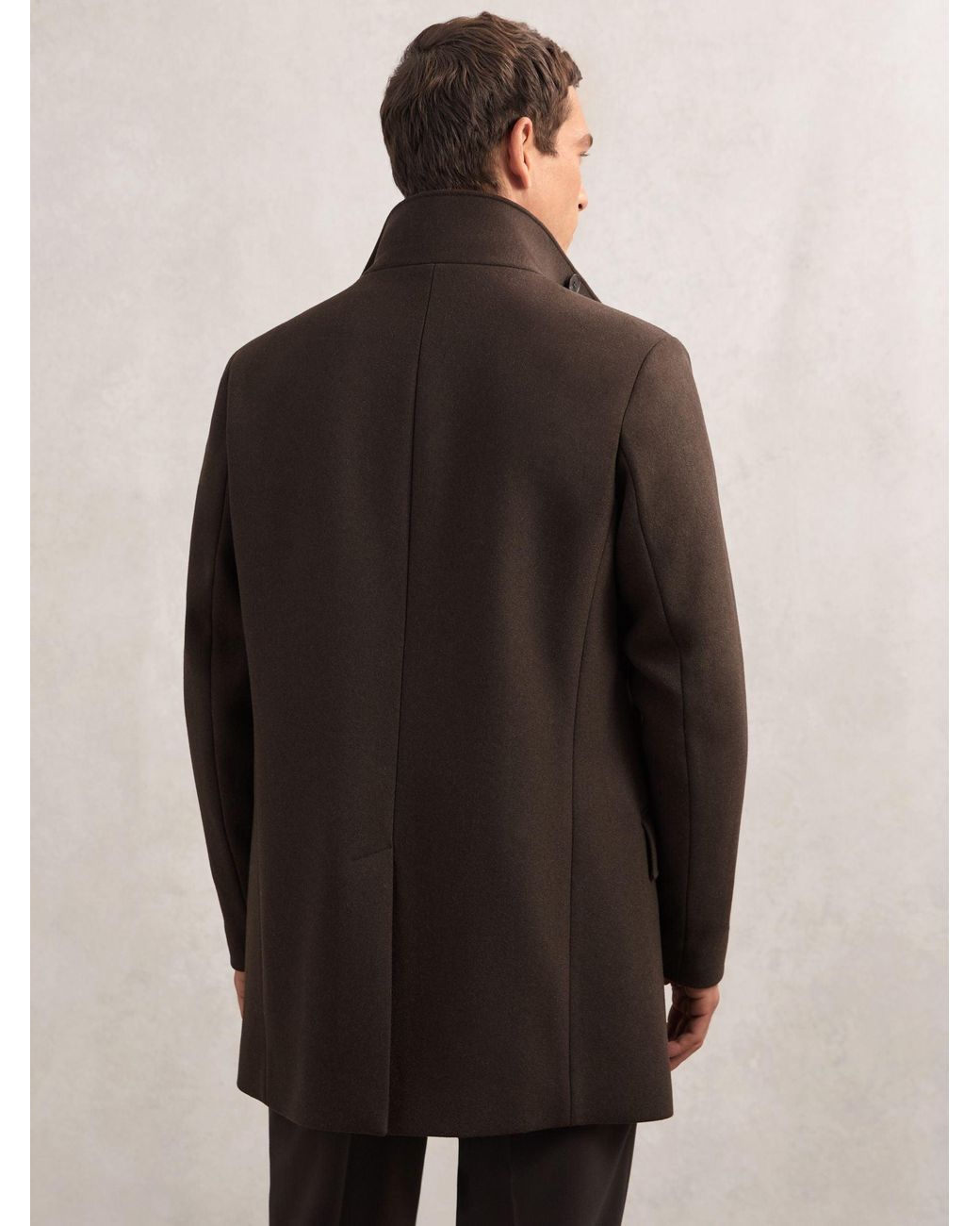 Reiss Brown Wool-Blend Stand-Collar Coat for men
