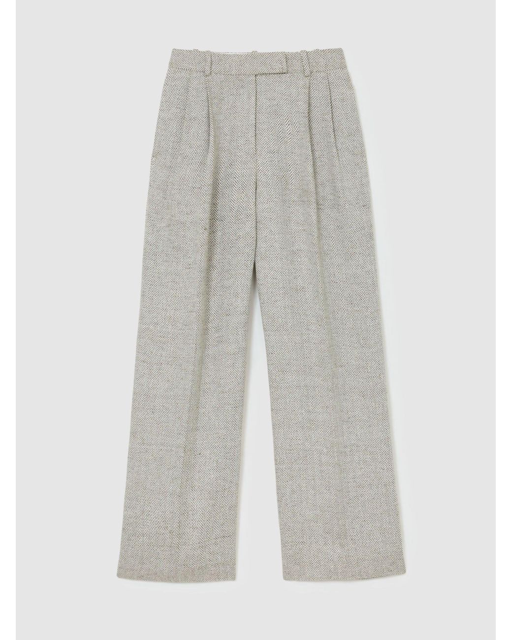 Reiss Gray Petite Herringbone Linen-Blend Straight-Leg Suit Trousers
